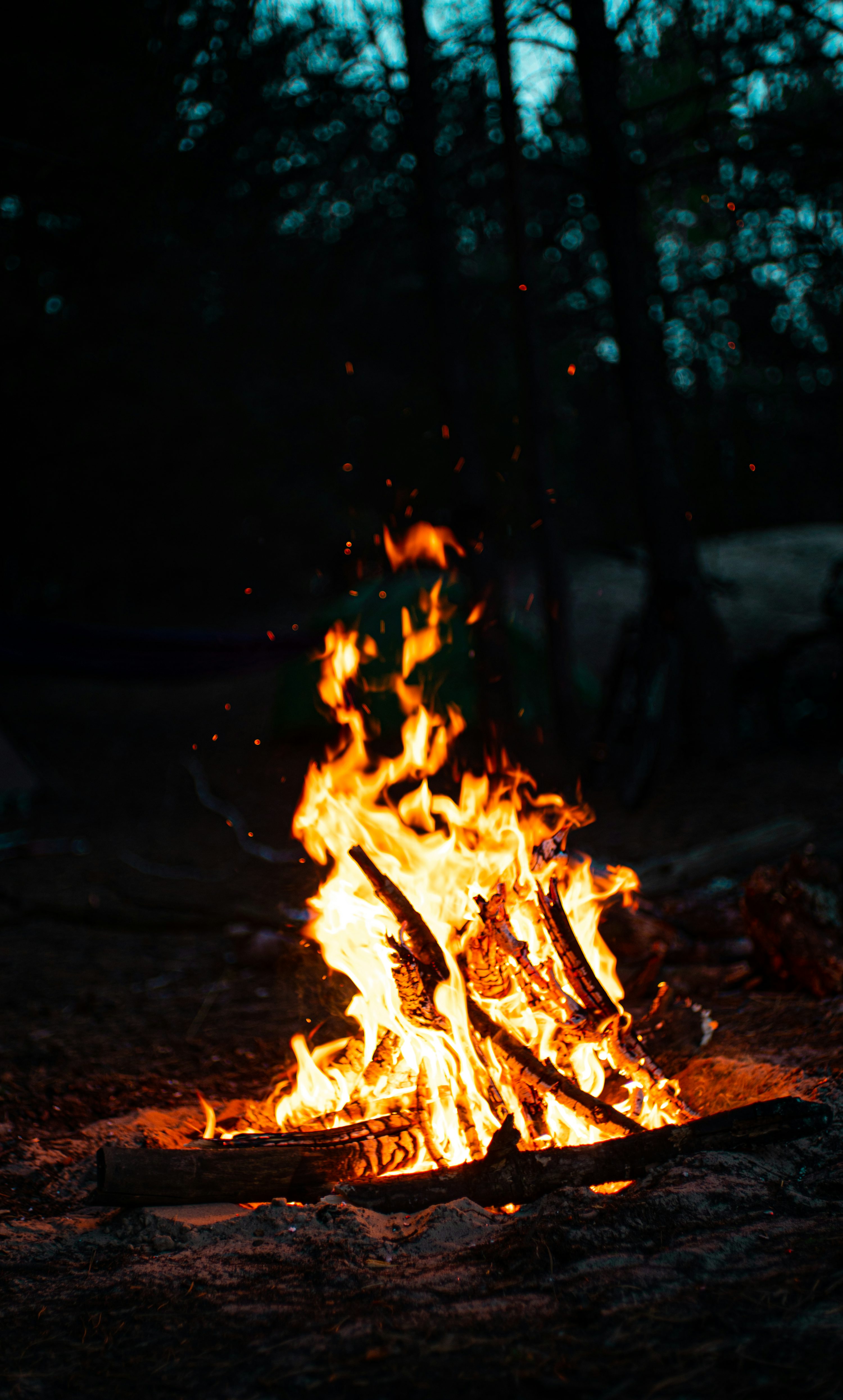 Fire on brown soil during night time photo