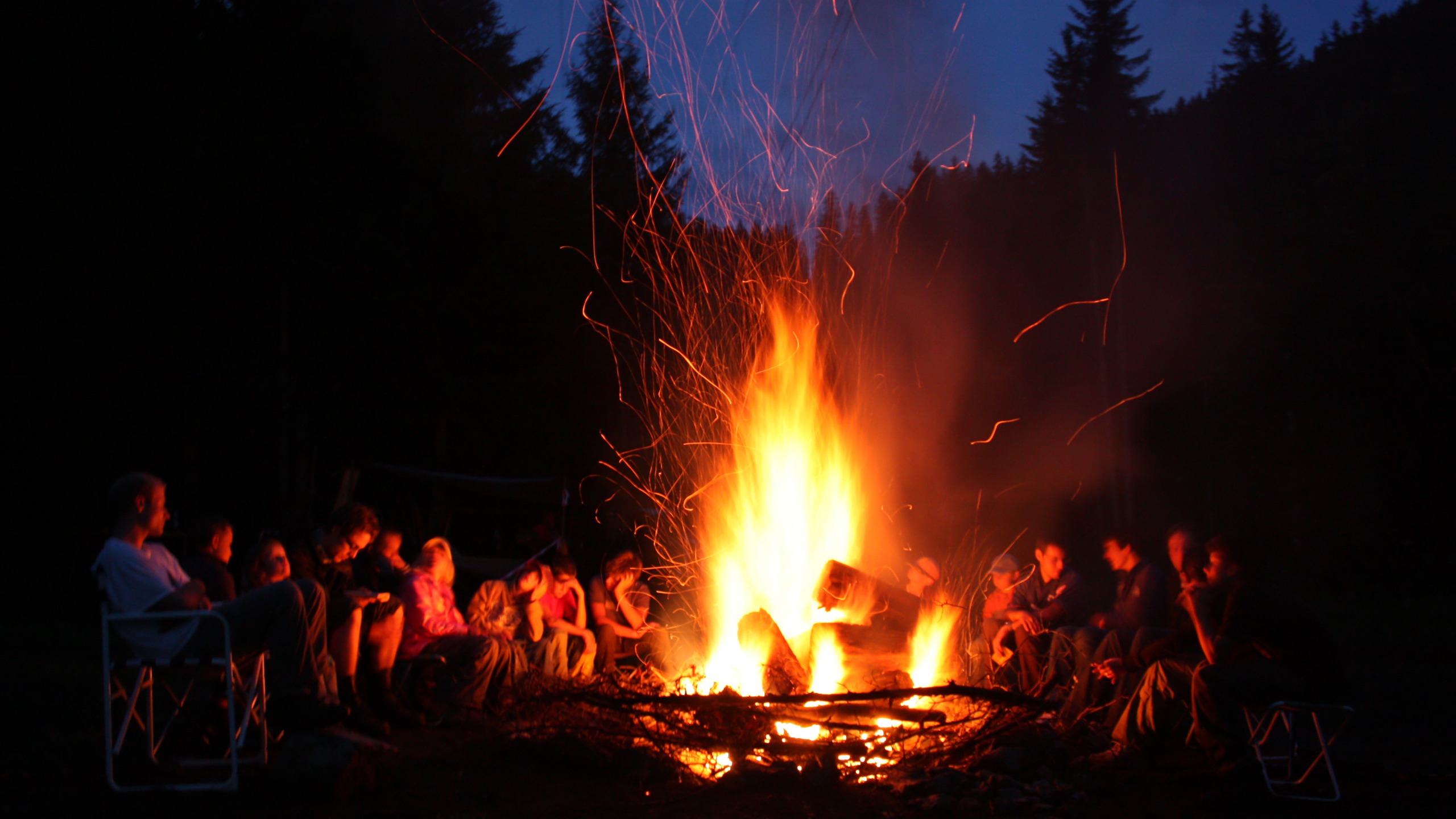 Summer outdoor camping campfire party