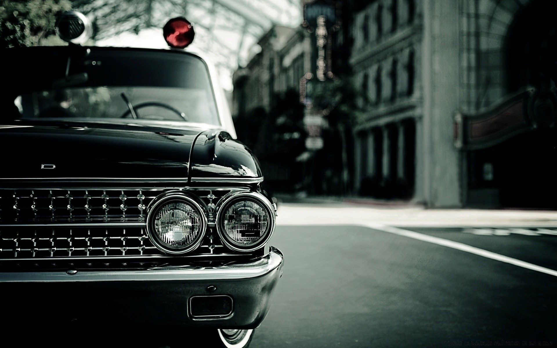 Urban landscape with an old car