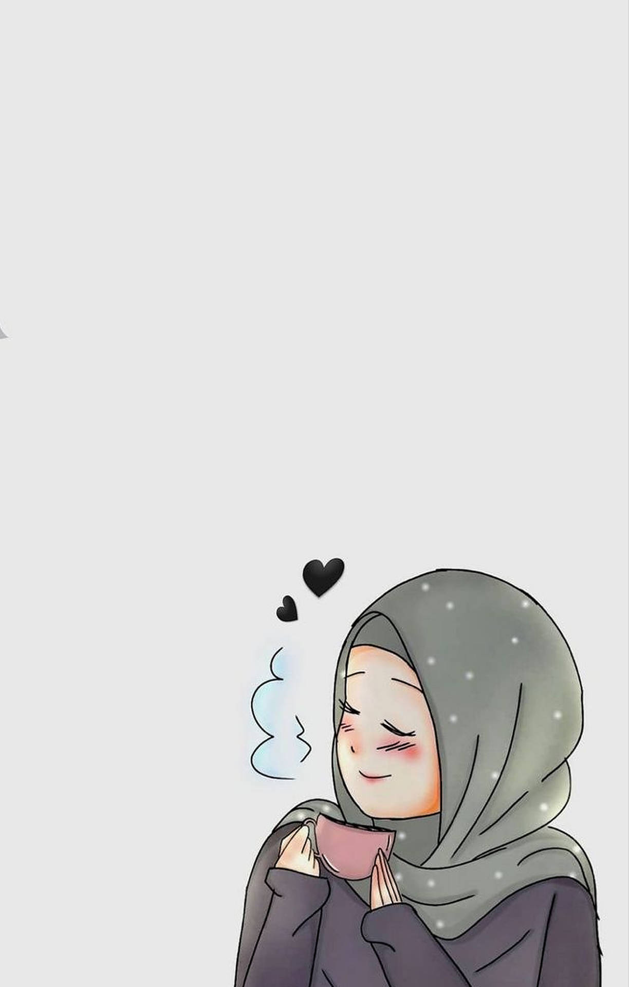 Download Hijab Cartoon Girl With Coffee Wallpaper