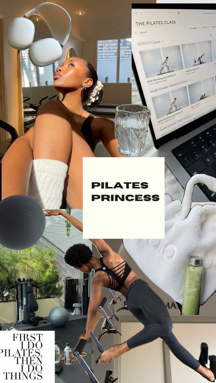 Pilates Princess mood board collage wallpaper #blackswanaesthetic #pilatesprincess #pilatesaesthetic