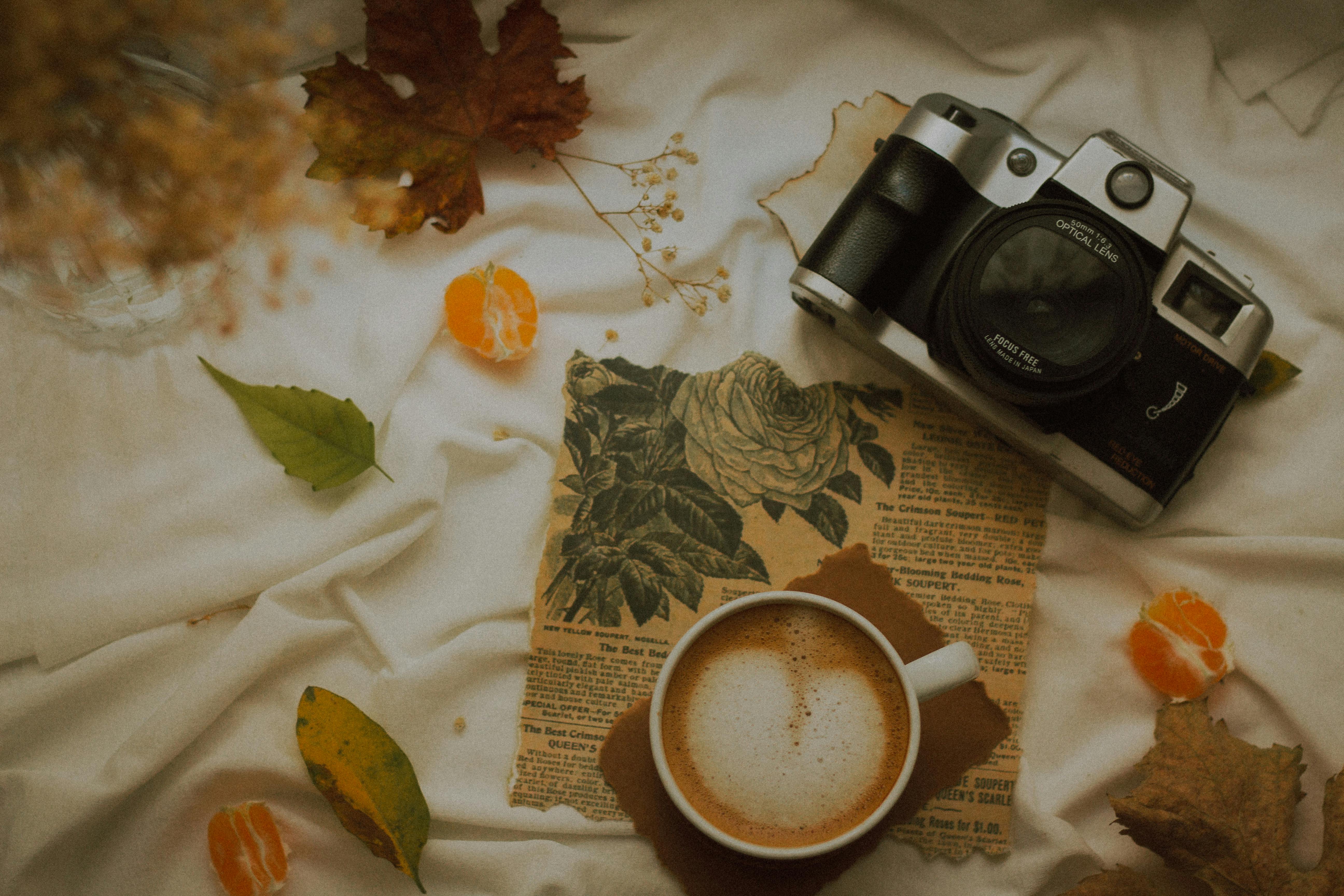 Cozy Autumn Flat Lay with Camera and Coffee · Free