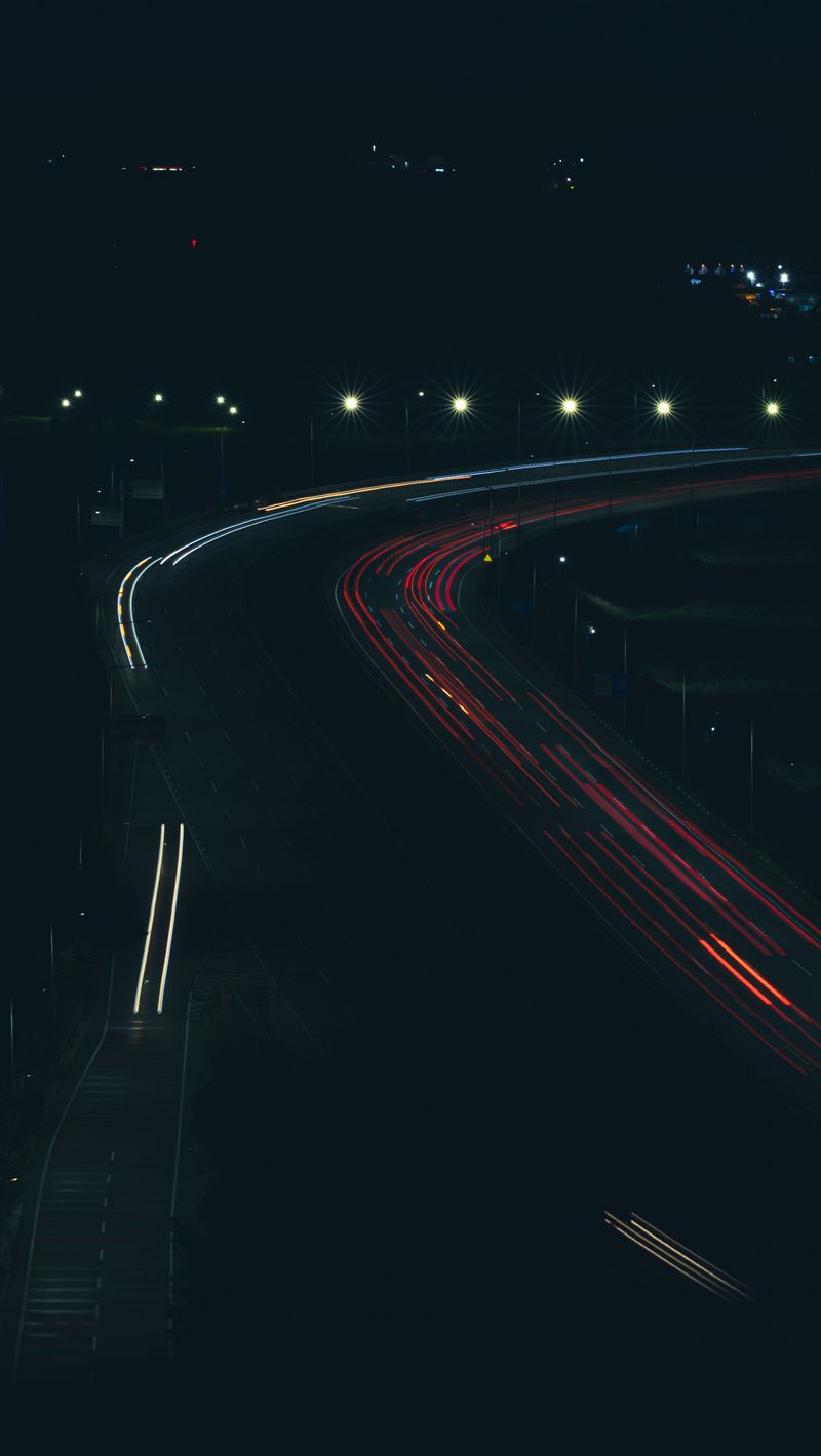 Download Wallpaper 800x1420 Road, Light, Long Exposure, Night, Aerial View, Dark Iphone Se 5s 5c 5 For Parallax HD Background