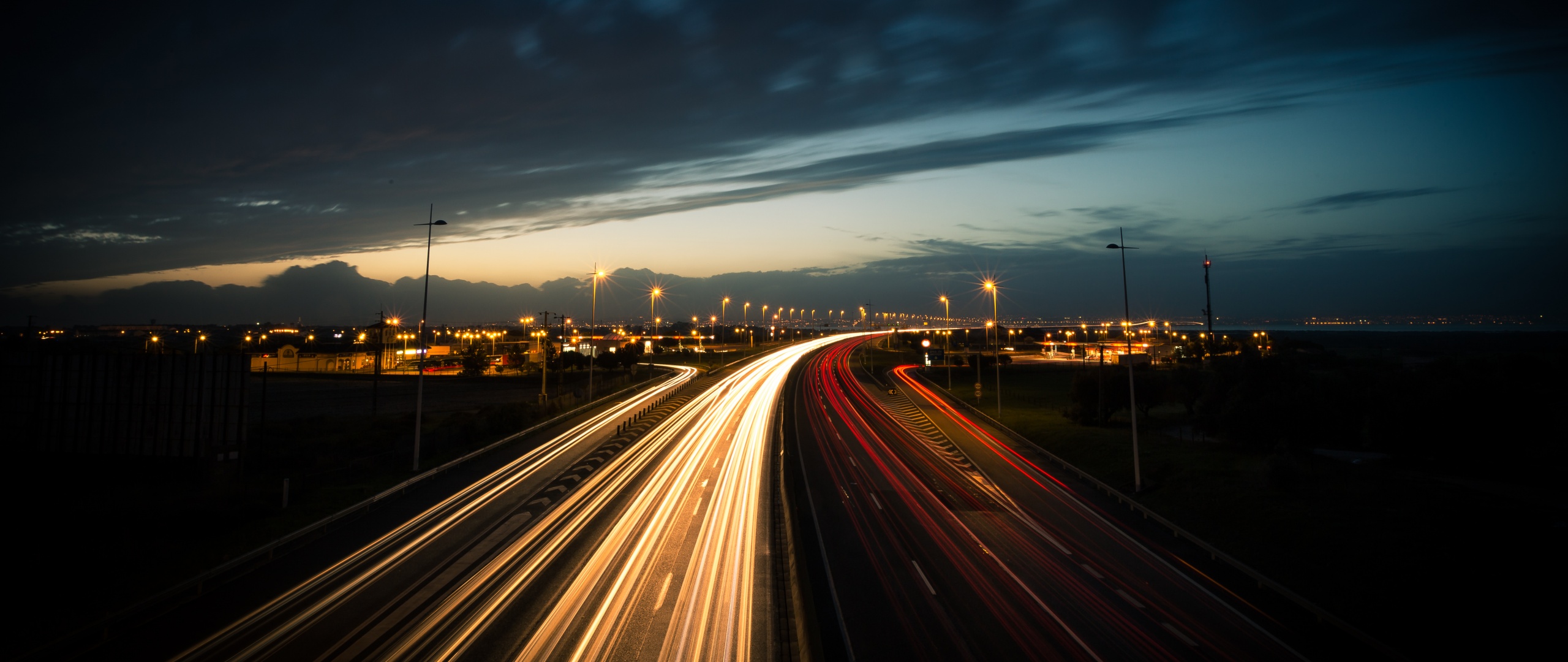 Highway Wallpaper 4K, Light trails, Long exposure