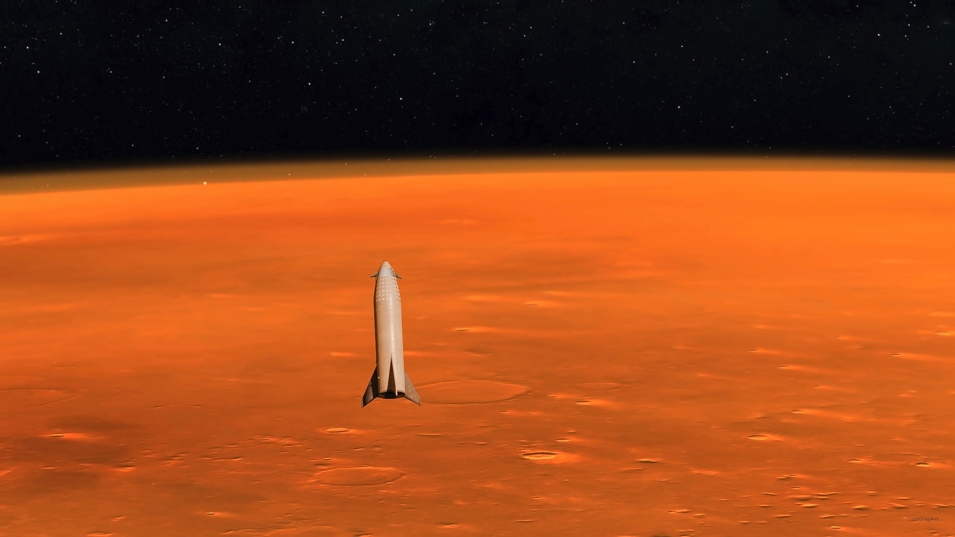 SpaceX Big Falcon Ship approaching Mars