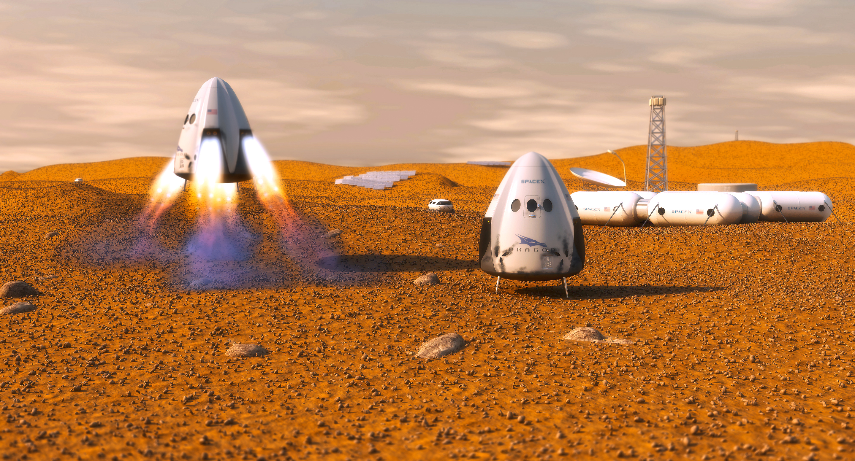 Wallpaper Mars, spaceship, transport, private, Dragon SpaceX for mobile and desktop, section космос, resolution 2880x1554