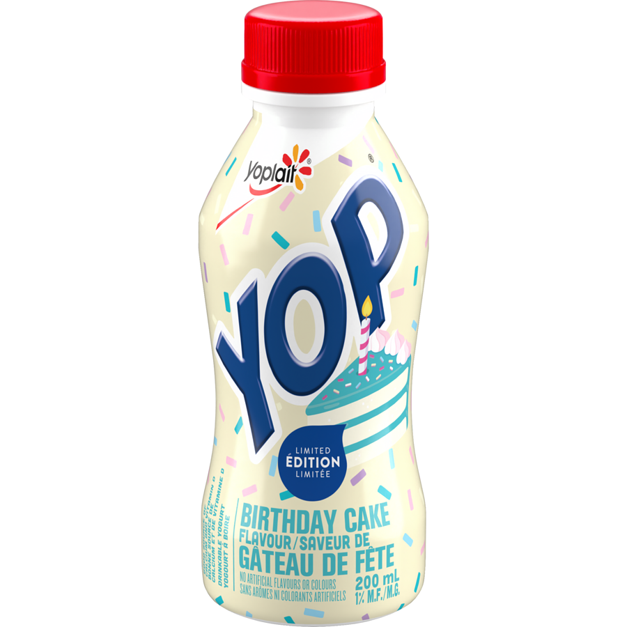 Yoplait Yop 1% Drinkable Yogurt, Birthday Cake Limited Edition, Yogurt Drink