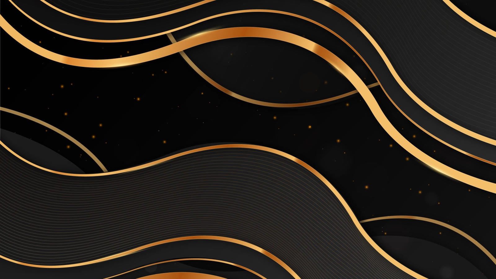 Golden waves on black background Desktop wallpaper 1600x900