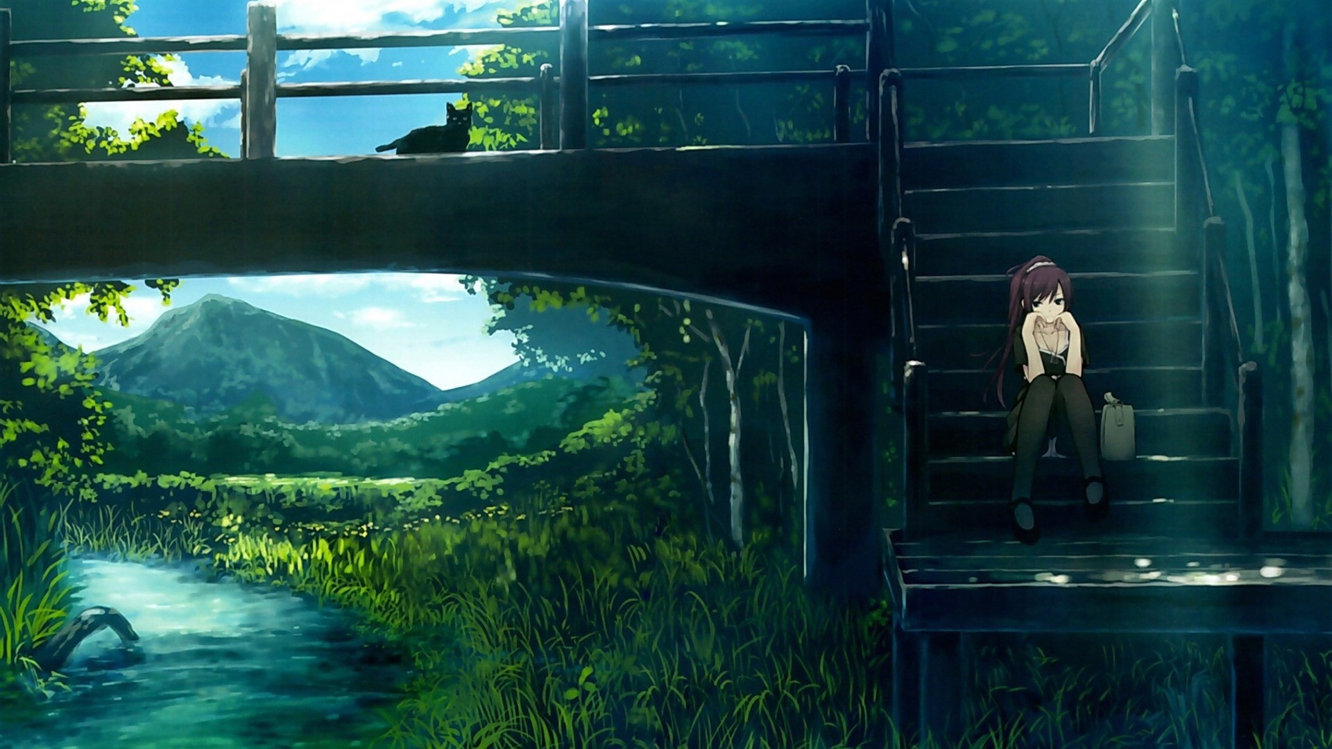 Monogatari Girl Landscape Anime HD Wallpaper