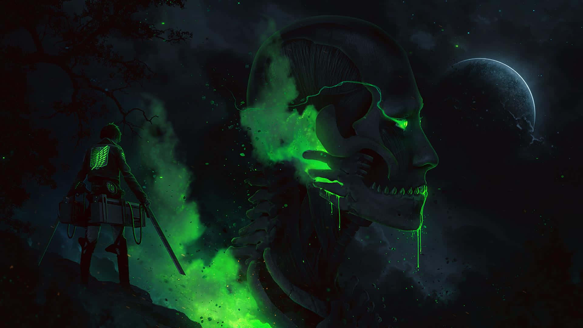 Download Green Anime Eren And A Titan Wallpaper