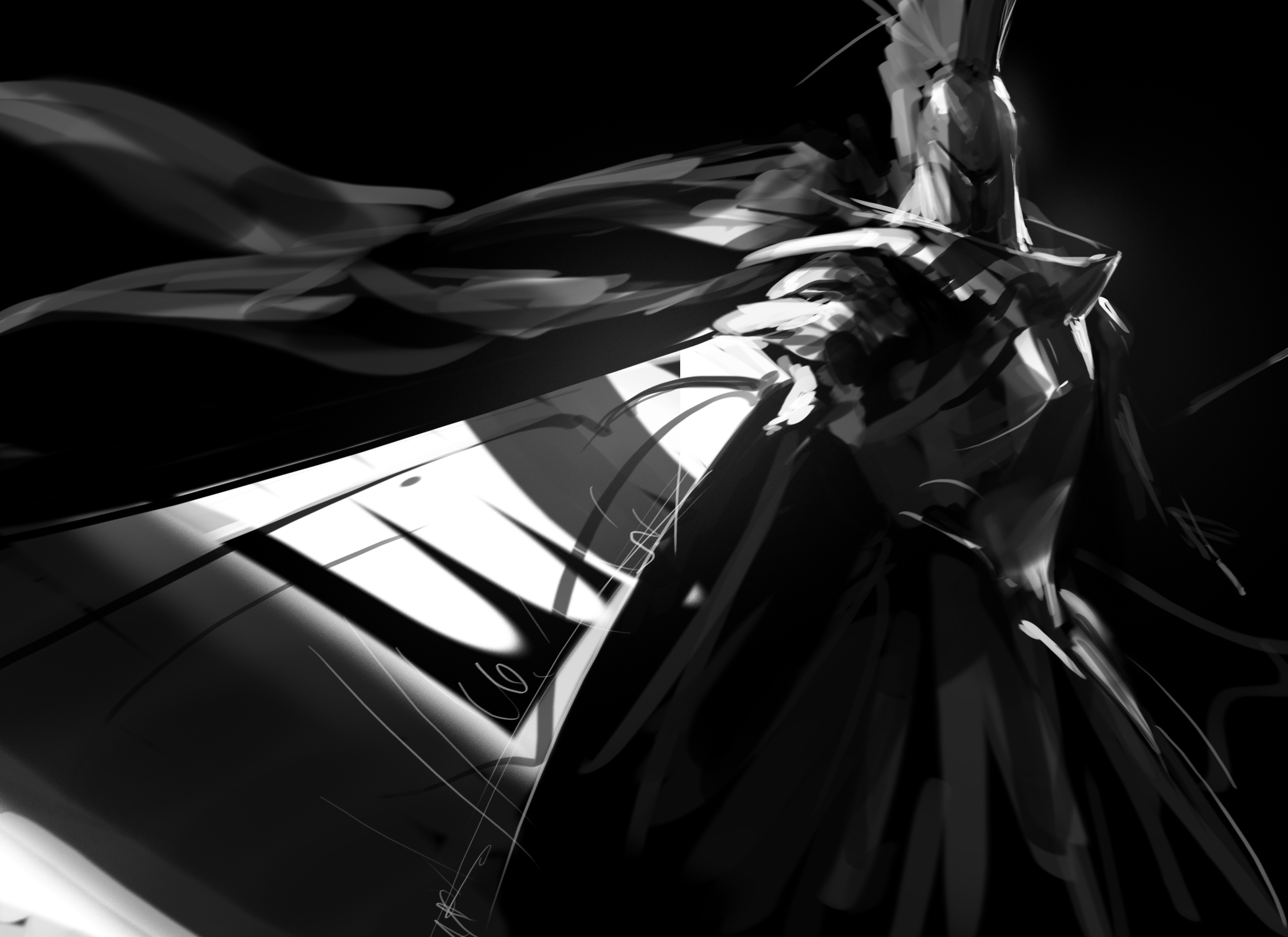 Epic Black & White Fantasy Knight with Sword