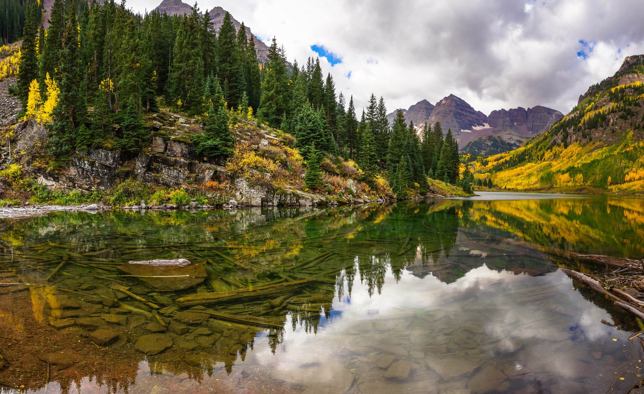 lake, Mountains, Reflection, Forest, Trees, Forest, Maroon, Bells, Colorado, Autumn Wallpaper HD / Desktop and Mobile Background