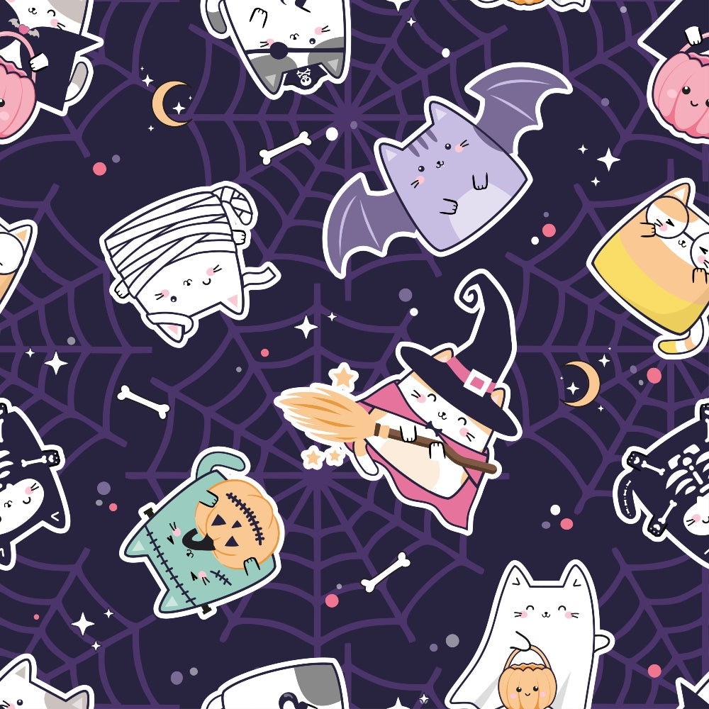 Kawaii Cute Halloween Cats Pattern 6 Quilting Cotton Fabric