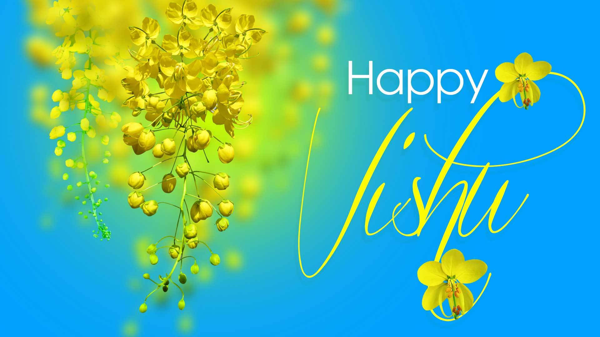 Download Blue Greetings Happy Vishu Wallpaper