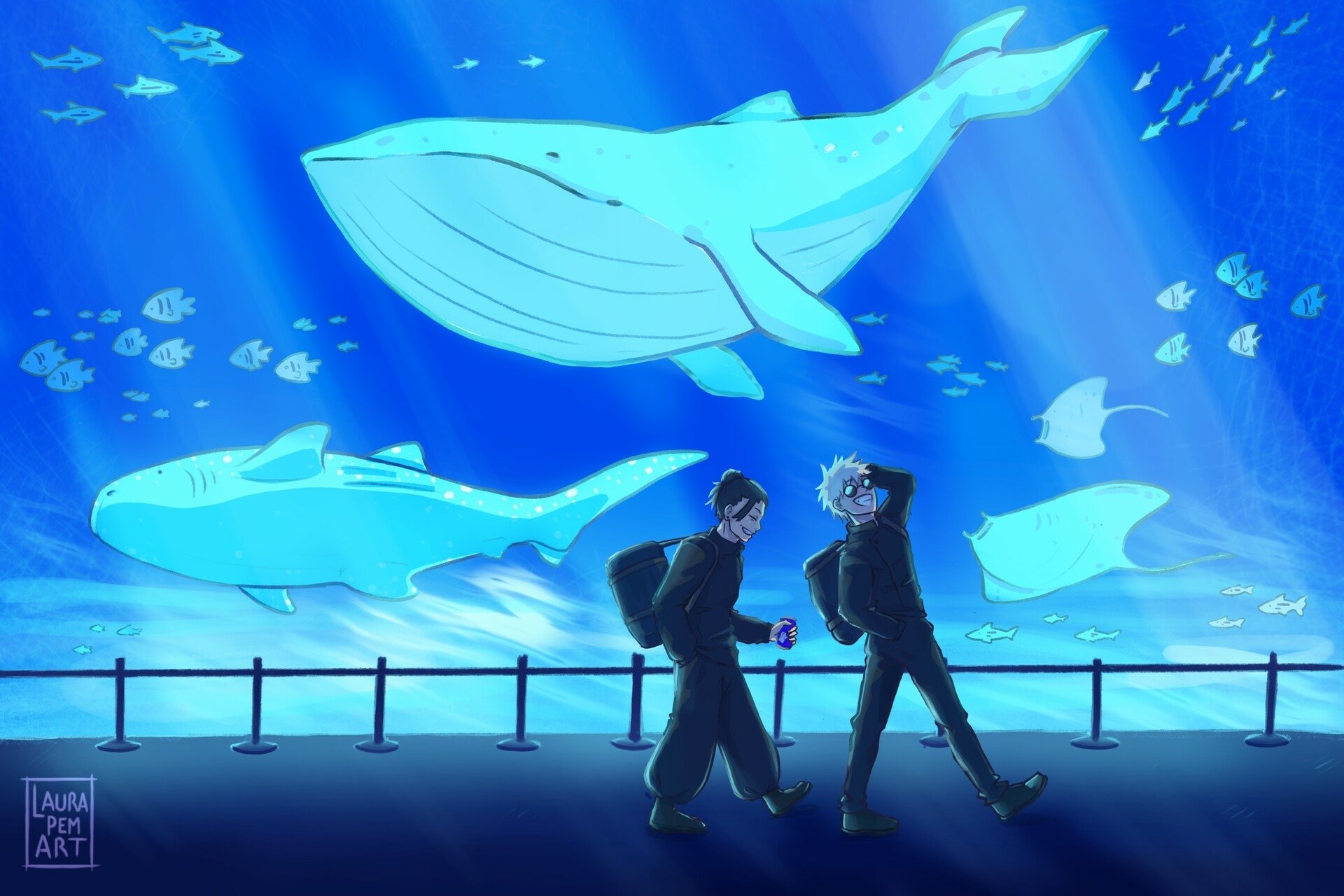 Jujutsu Kaisen HD: Gojo & Geto Underwater Encounter Wallpaper