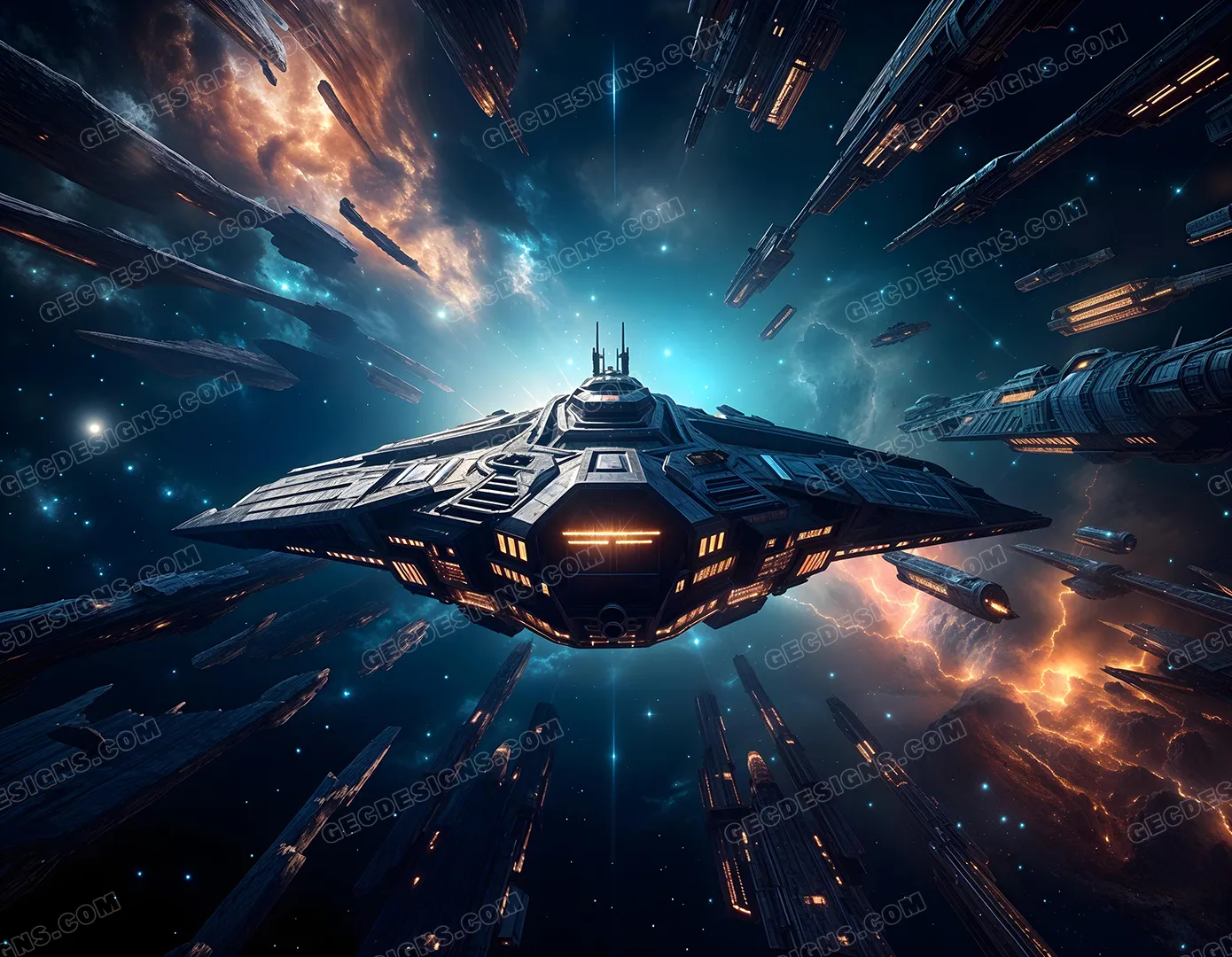 Spaceship in a Deep space wallpaper