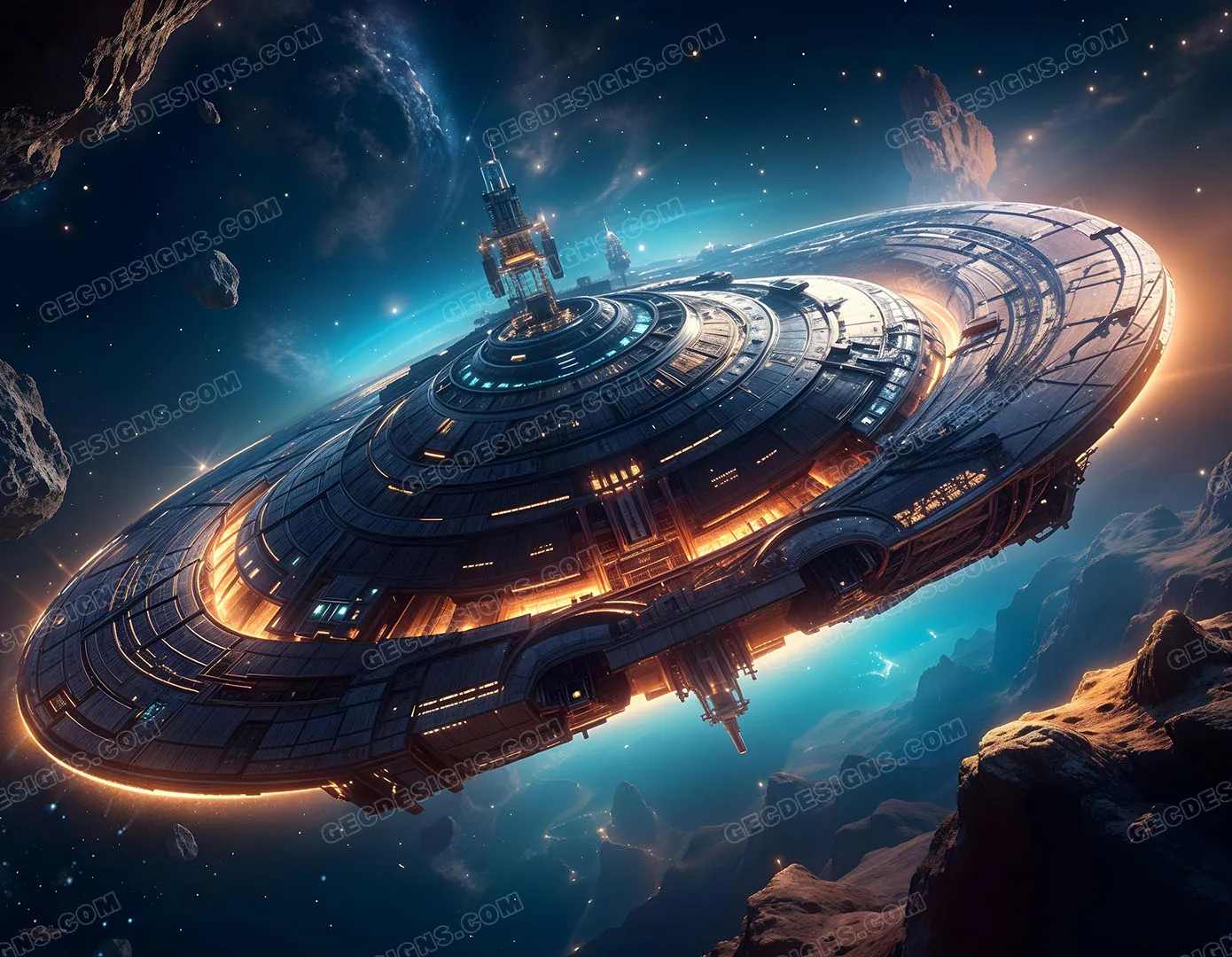Spaceship flying wallpaper dark planet background