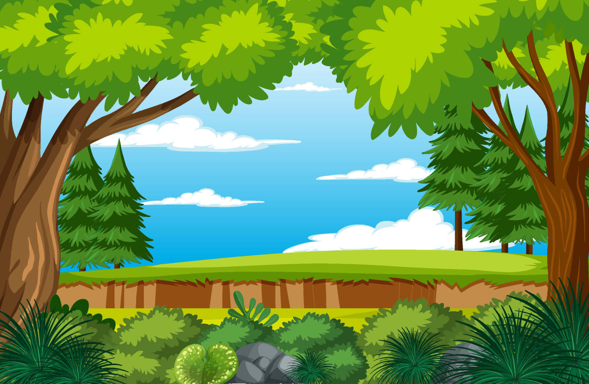 Download A Cartoon Landscape With Trees And Grass