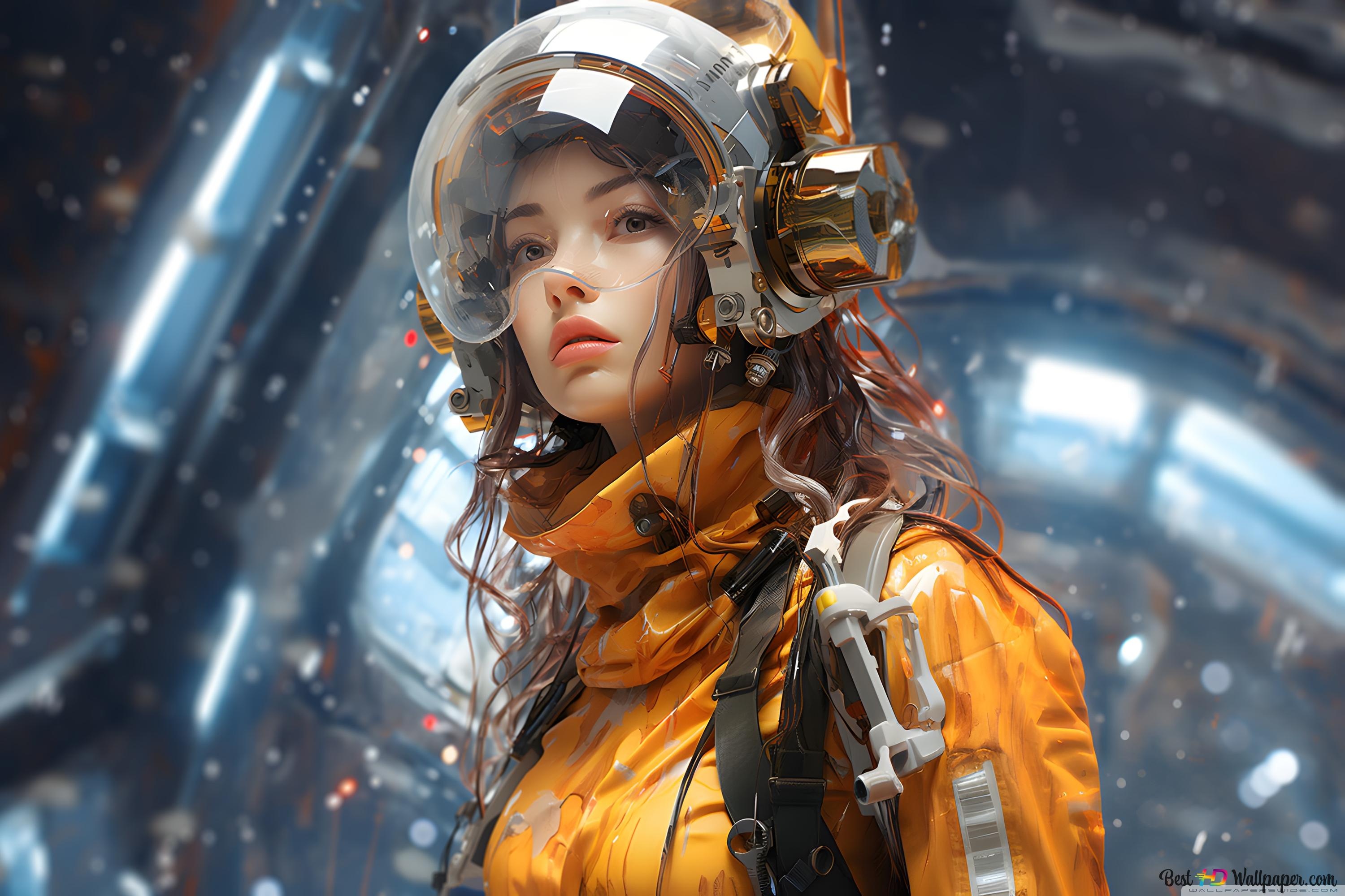 Wallpaper girl, spacesuit, Ai art for mobile and desktop, section ии арт, resolution 3000x2000