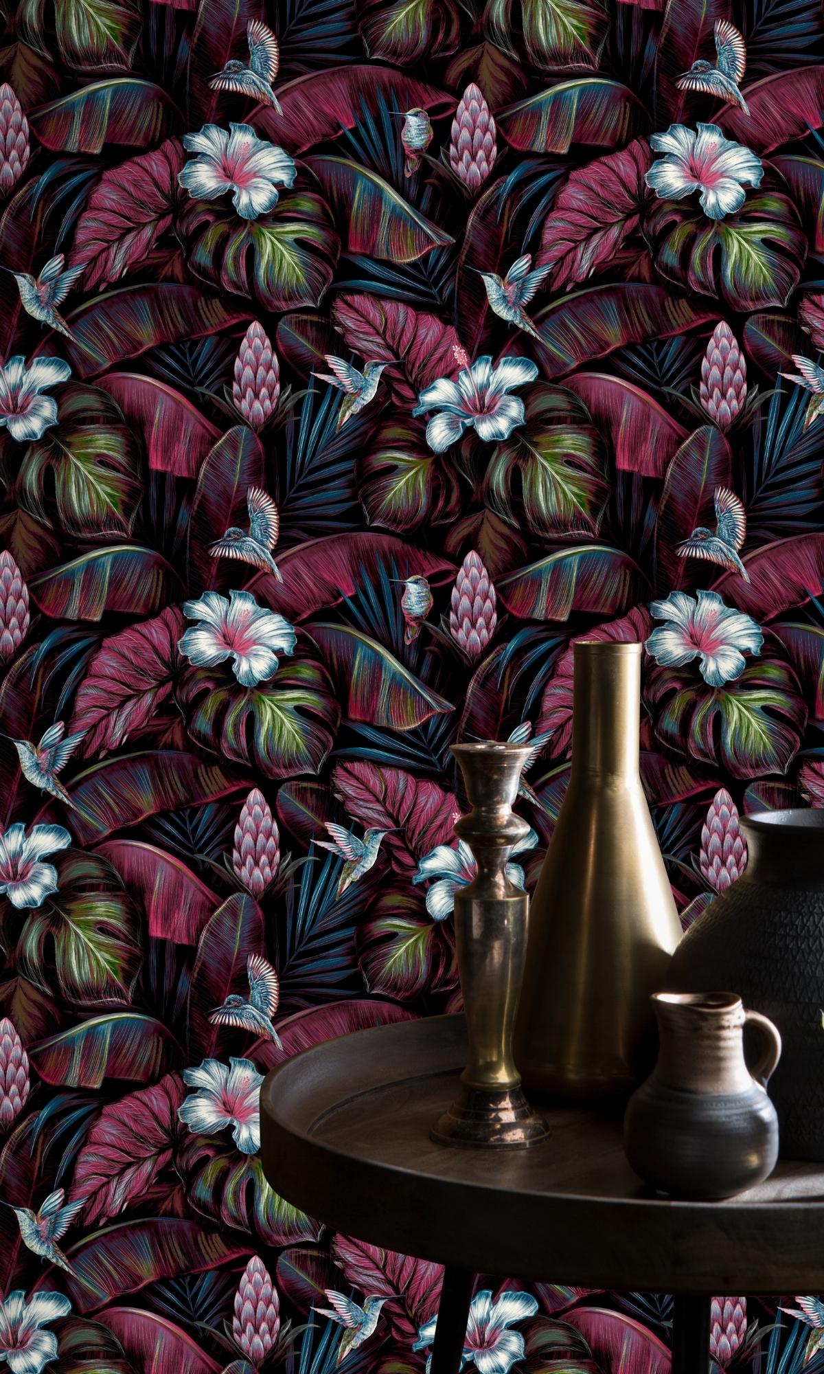 Multi Color Bold Floral Jungle Wallpaper R7892