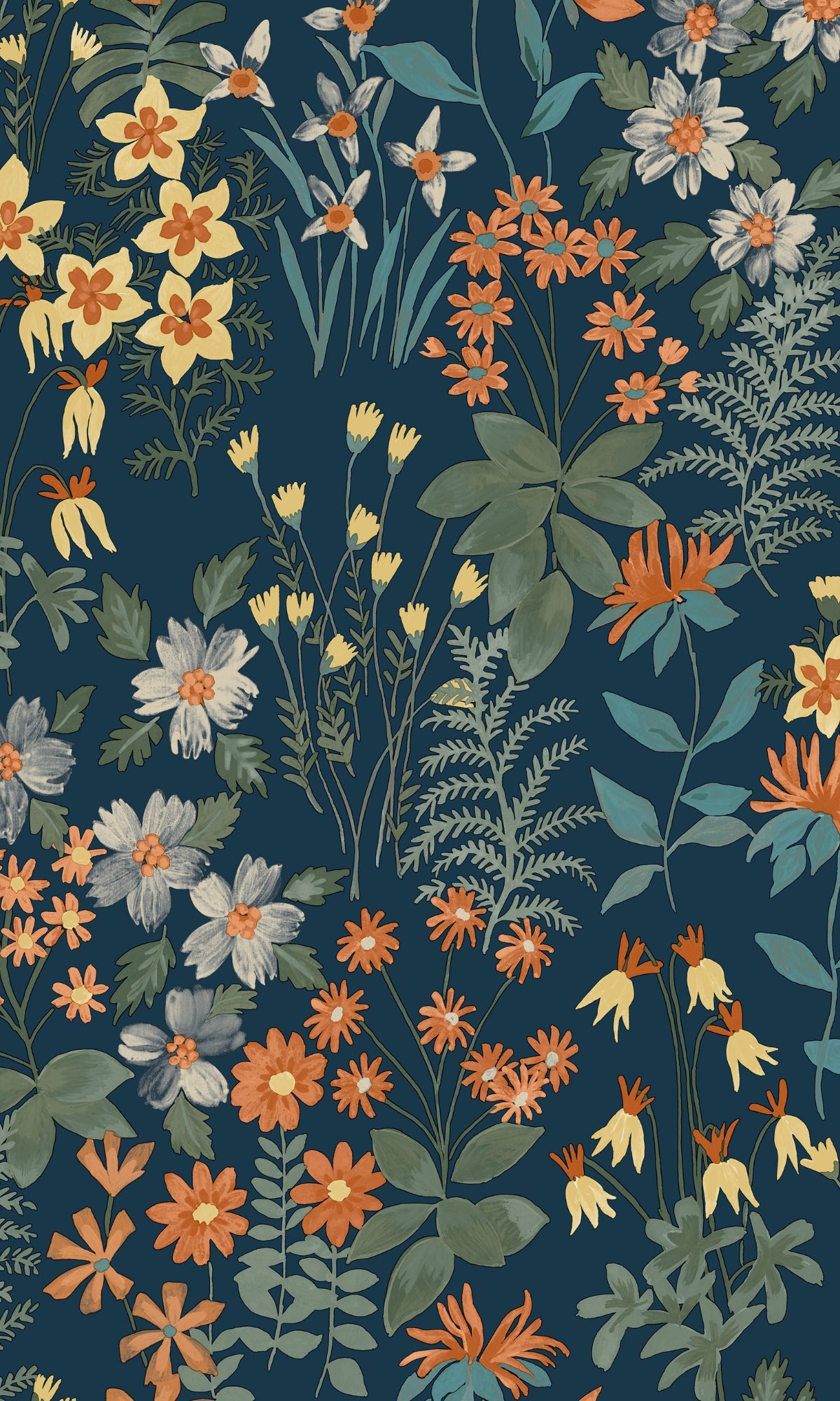 Dark Blue Classical Flower Floral Wallpaper R9226