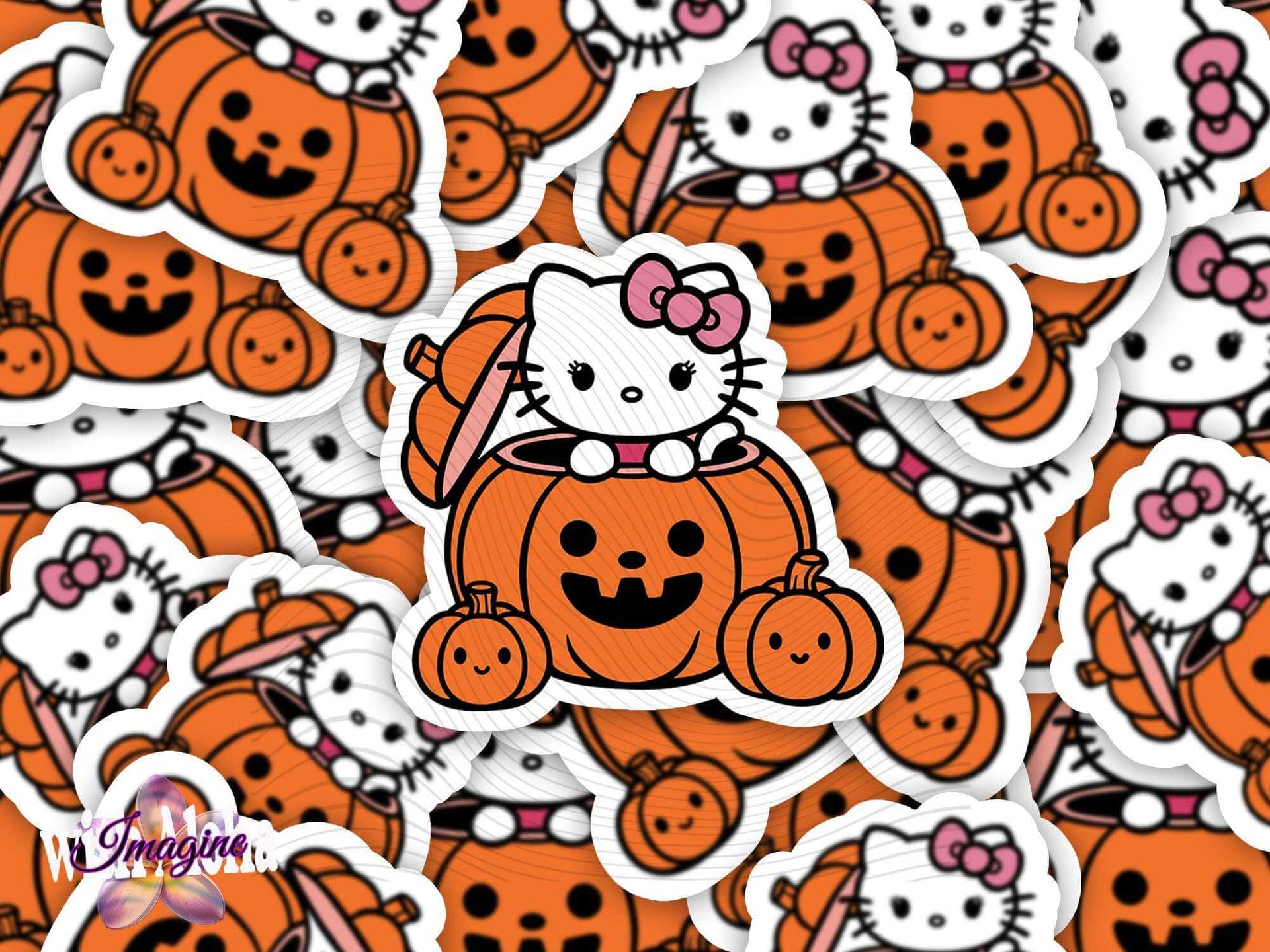 Kitty Halloween Jack O' Lantern Sticker Design