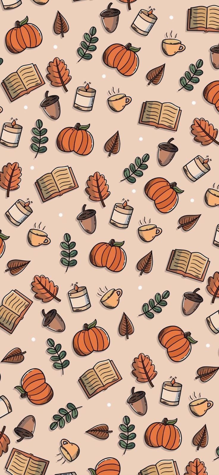 Cozy Autumn Vibes with Pumpkins and Books Pattern Background