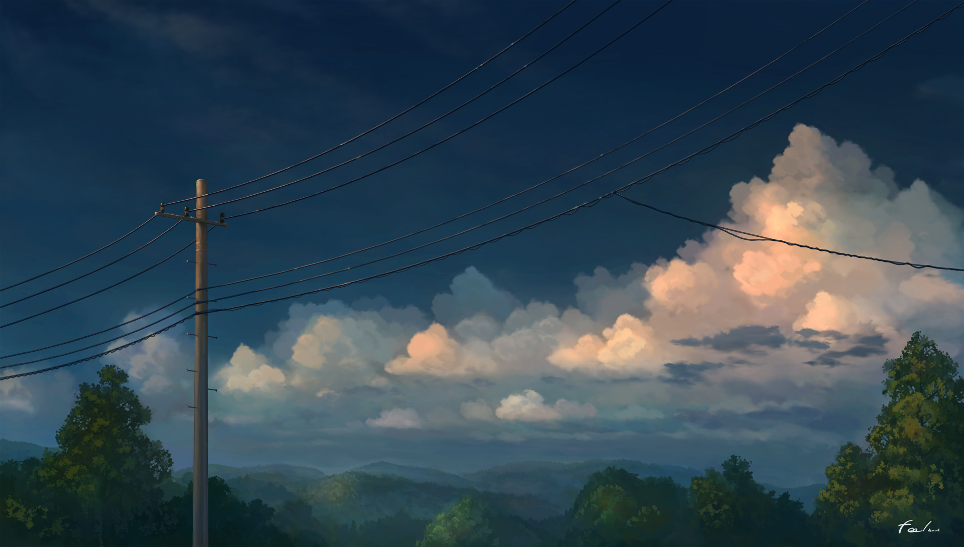 Serene Anime Sky: HD Wallpaper of Clouds and Nature