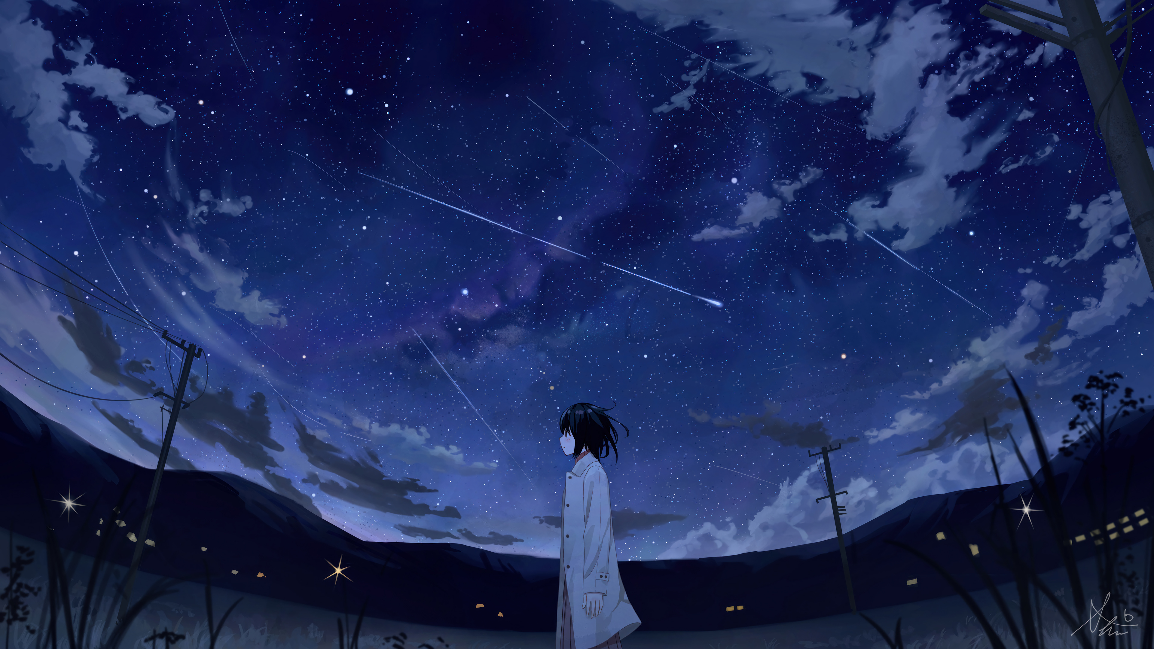 Anime Girl Night Sky Scenery Wallpaper 4K HD PC i