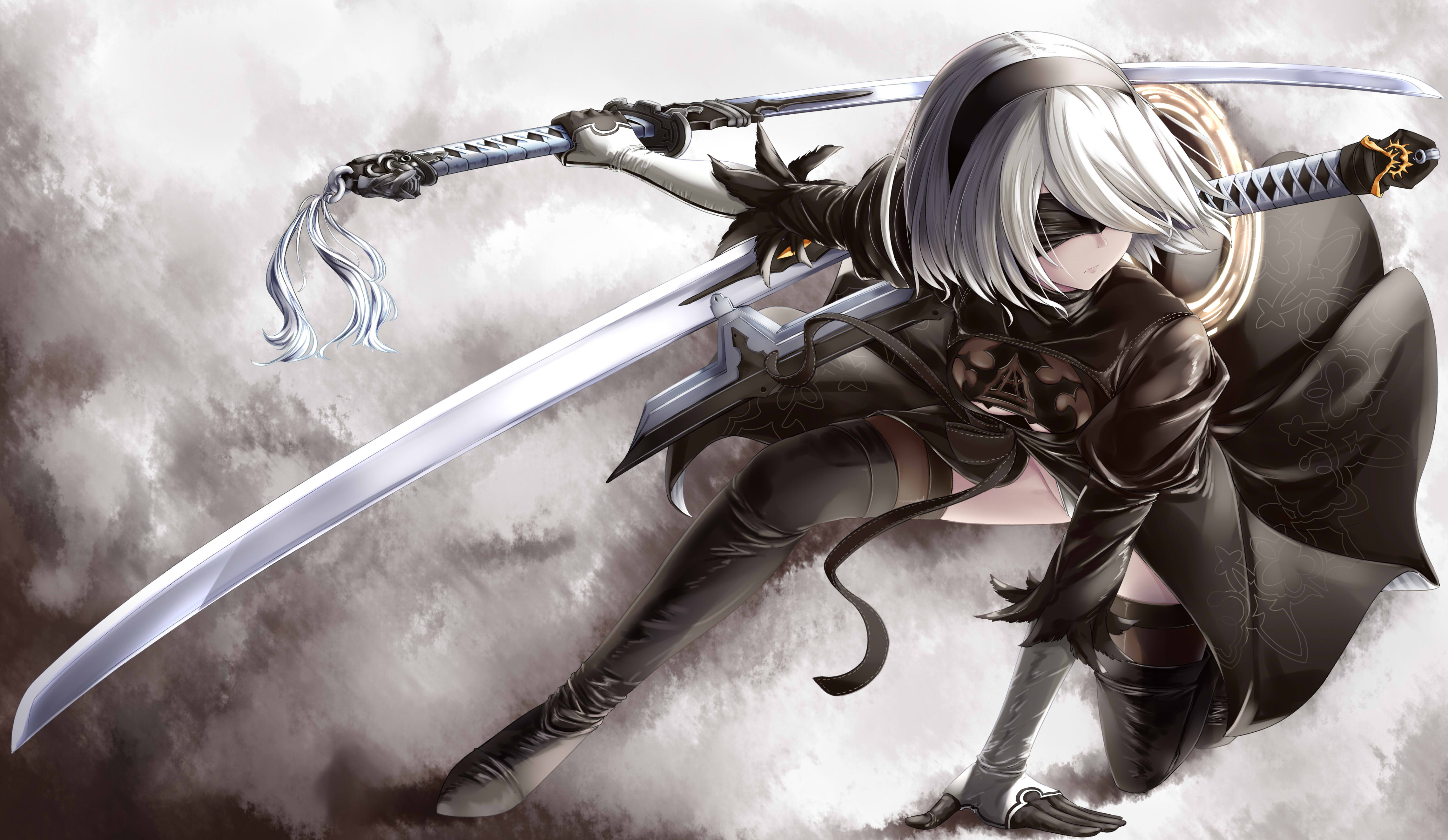 Wallpaper Woman in White Hair Holding Sword Anime Character, Background Free Image