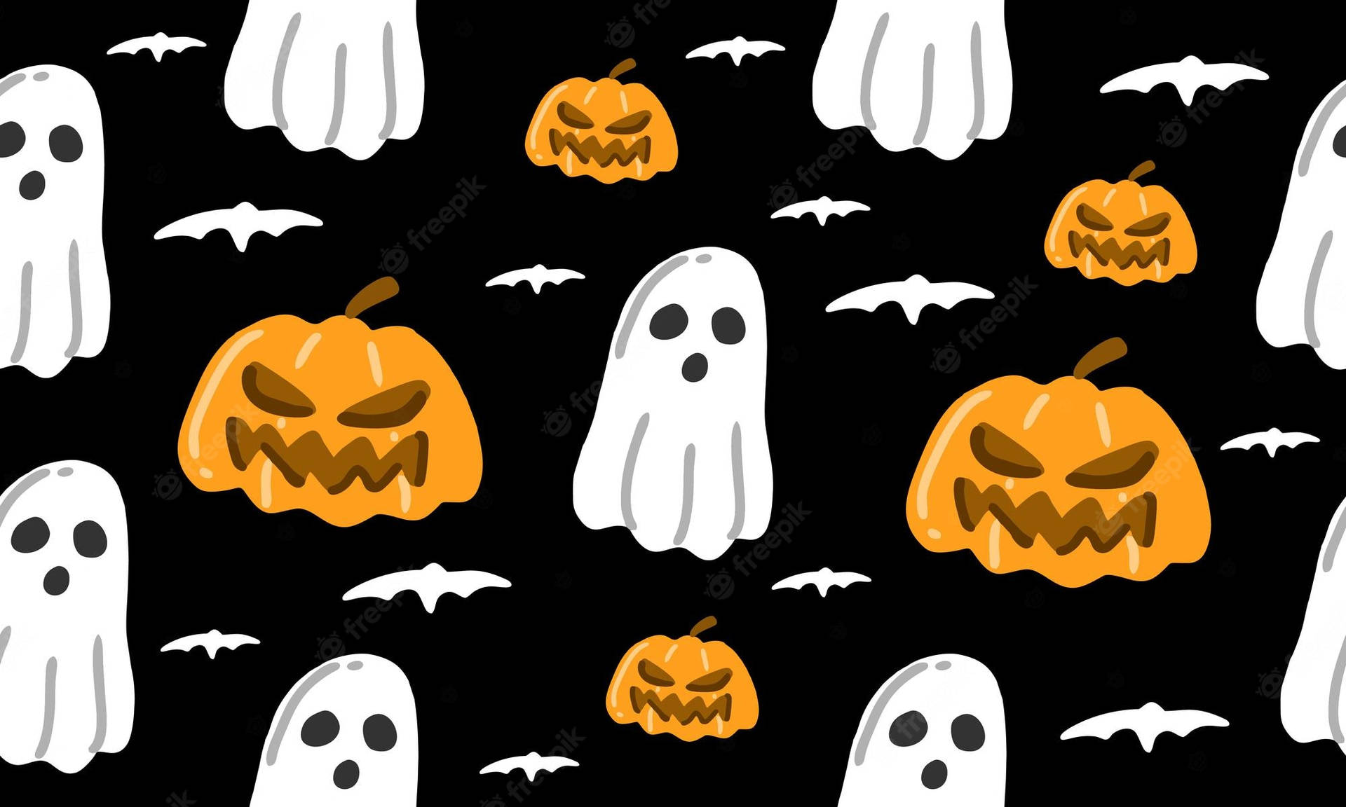 Download Halloween PFP Ghosts, Pumpkins, And Bats Wallpaper
