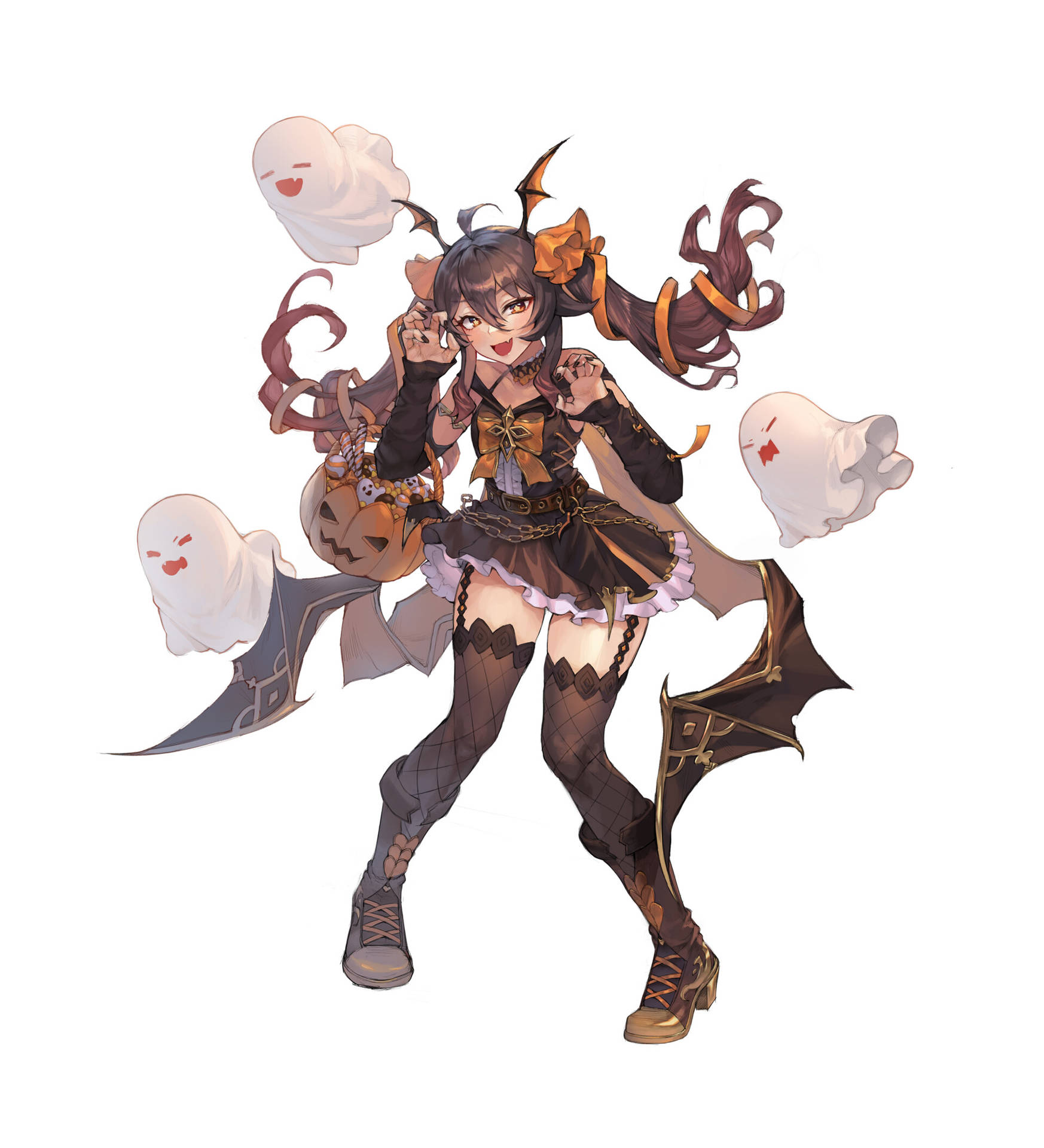 Download Halloween PFP Girl Surrounded By Ghosts Wallpaper