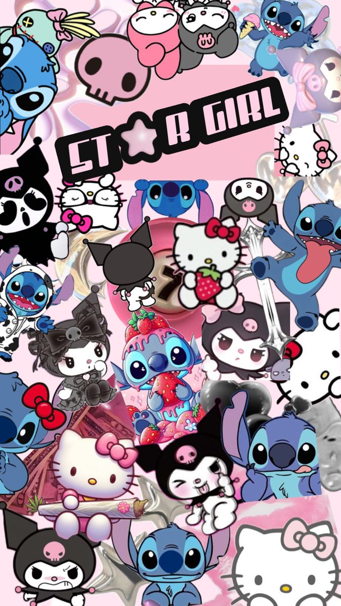 kuromi x stitch x hello kitty. Pink wallpaper hello kitty, Walpaper hello kitty, Hello kitty wallpaper