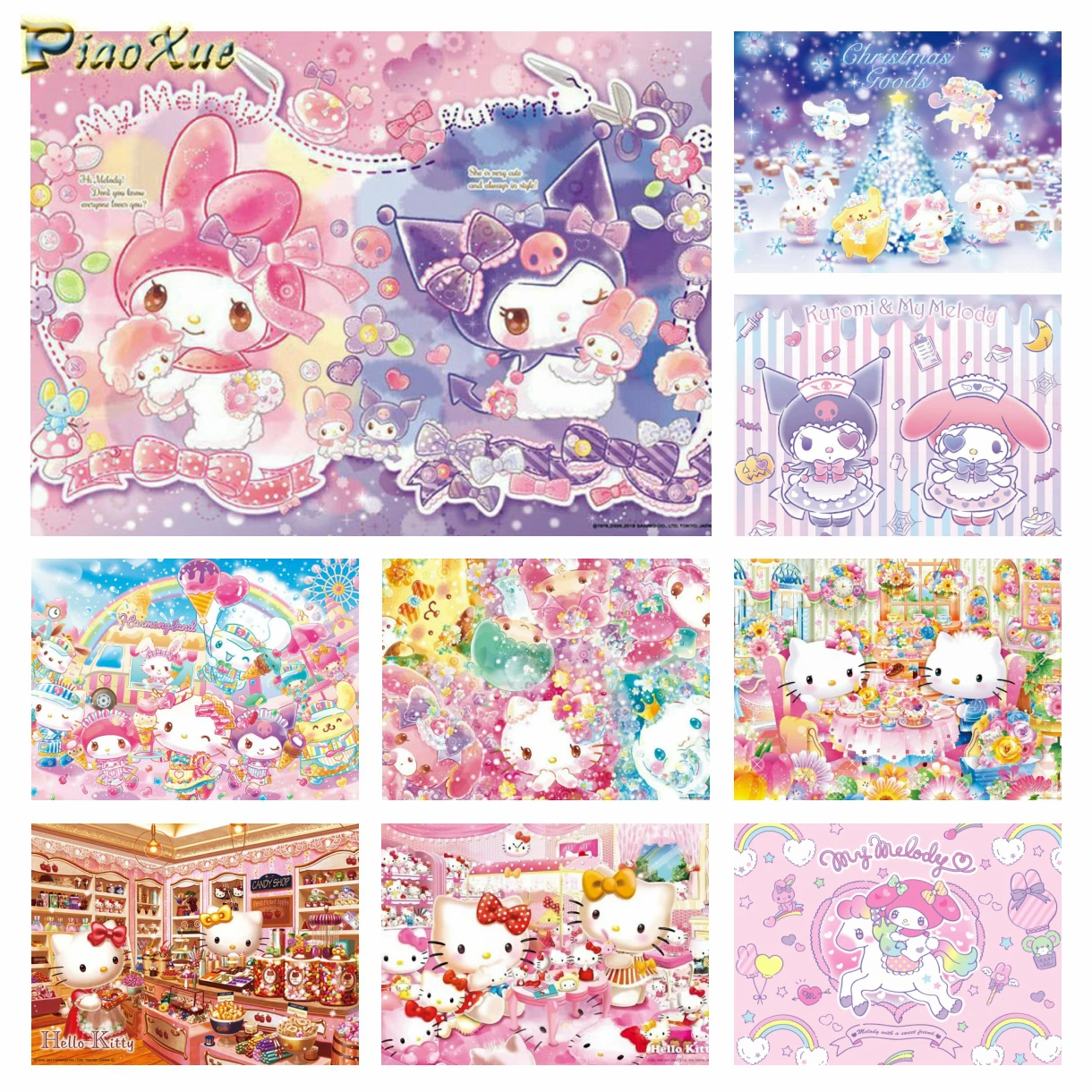 Hello Kitty Sanrio Character Kuromi My Melody Cute Full Drill Embroidery Cross Stitch Kits Picture Home Decor Children's Gift