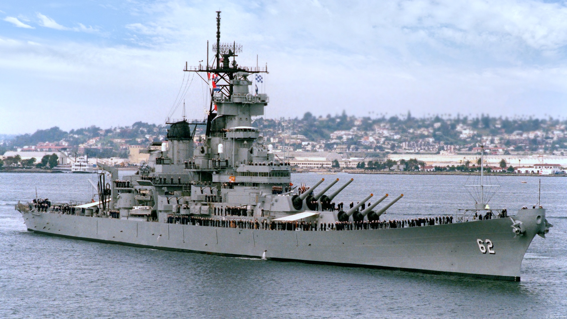 Wallpaper Battleship, US NAVY, BB 62, USS New Jersey For Mobile And Desktop, Section оружие, Resolution 1920x1080