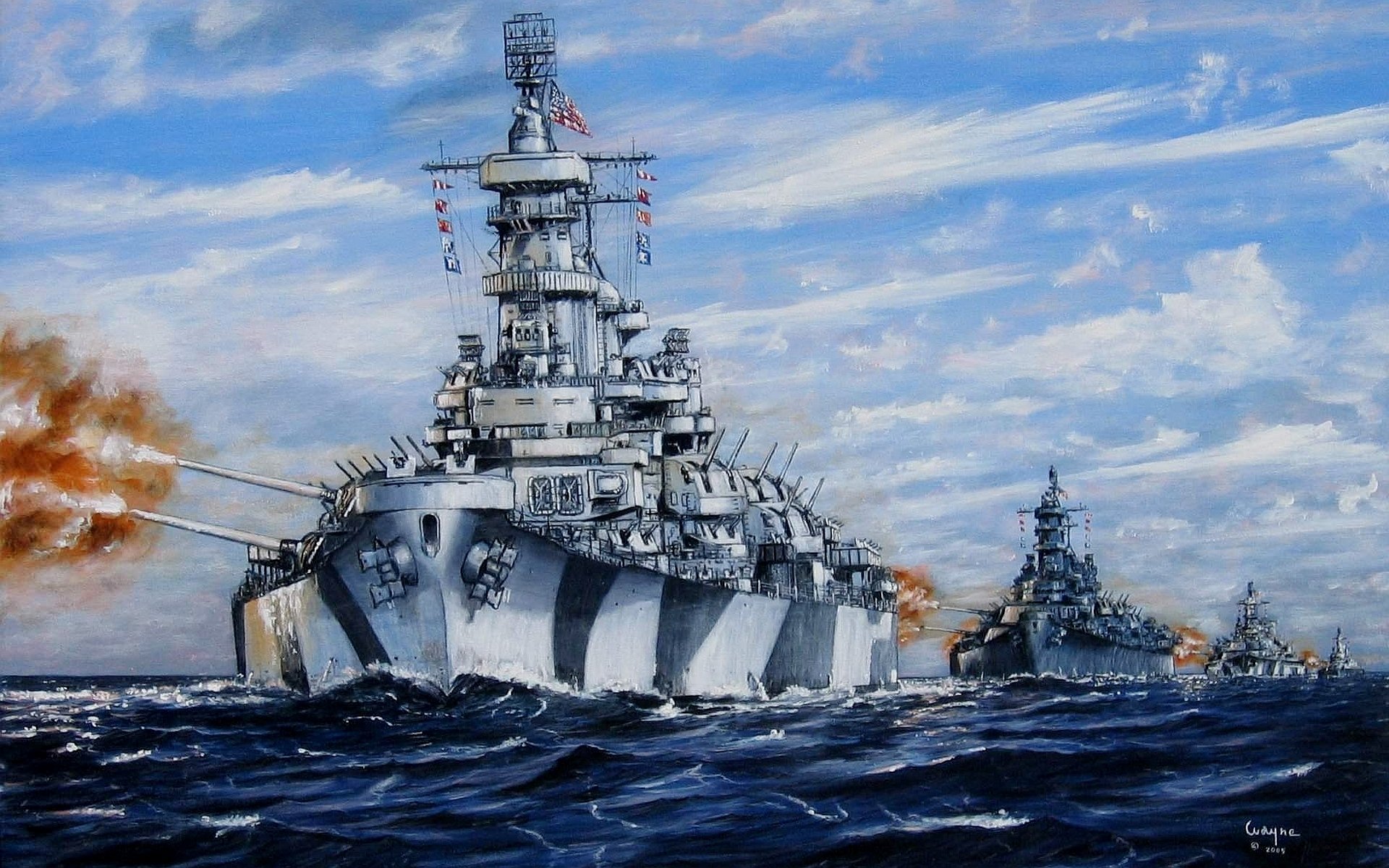 Painting of a warship at sea for your phone