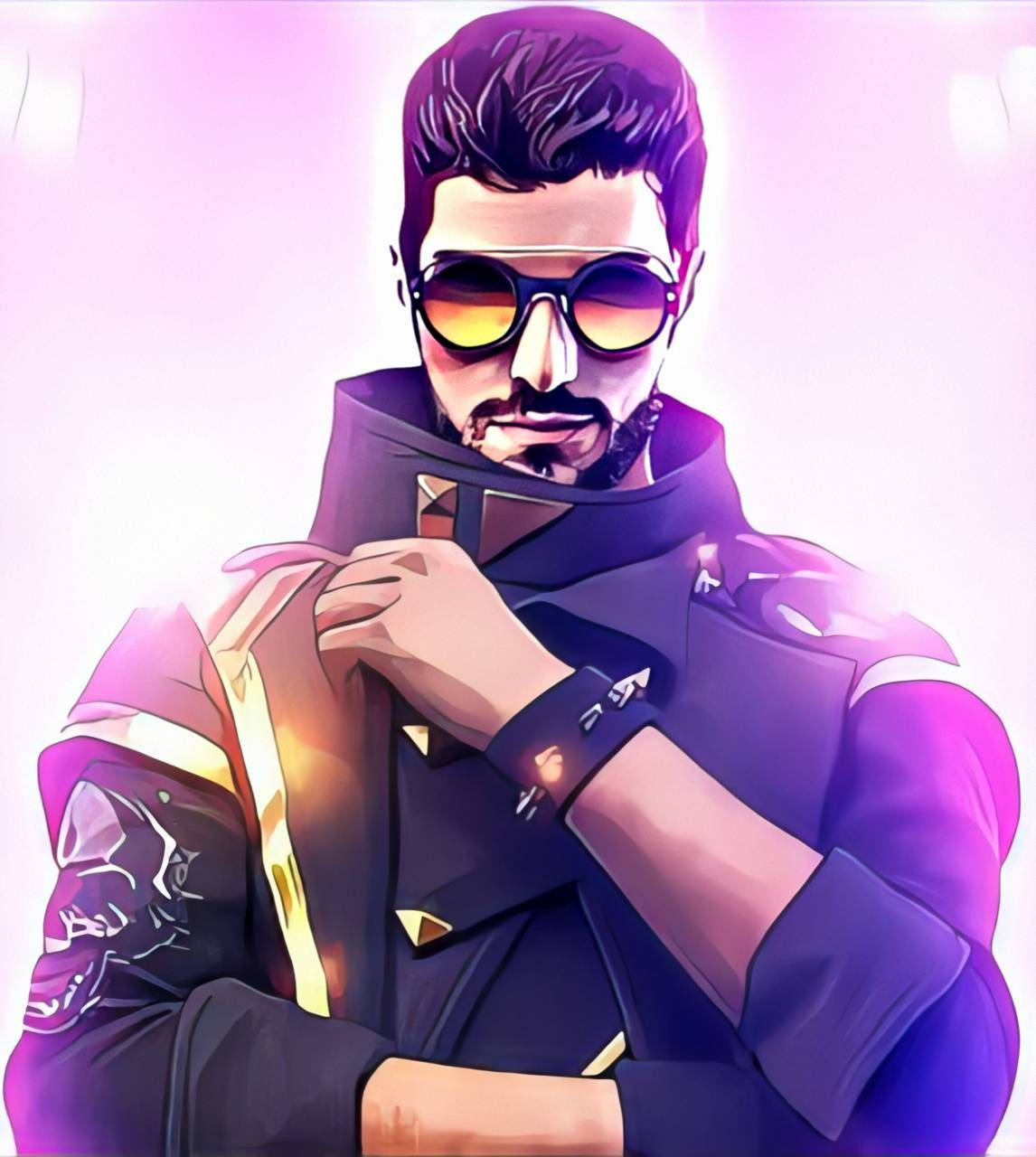 Download Free Fire Dj Alok Purple Backdrop Wallpaper