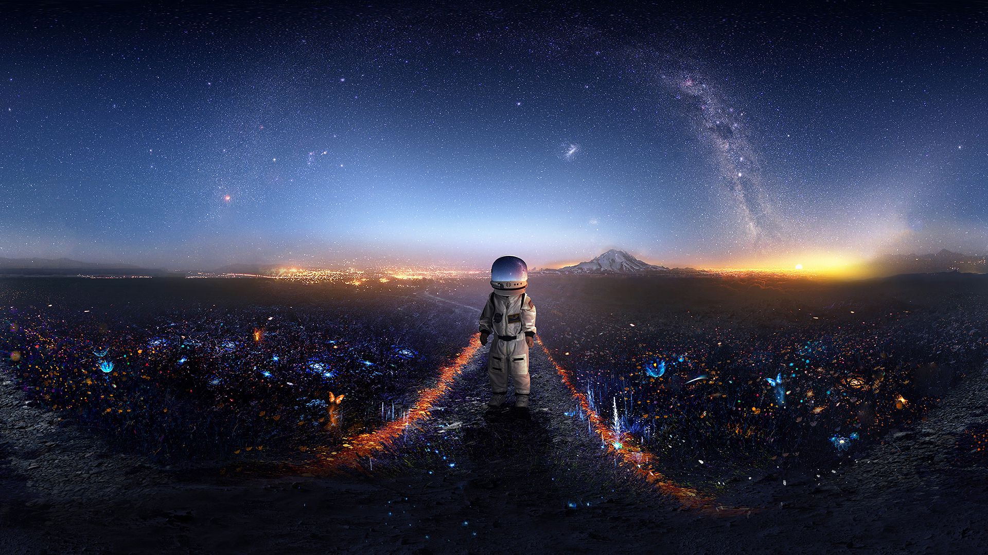 Download wallpaper 1920x1080 astronaut, art, space, stars, galaxy full hd, hdtv, fhd, 1080p HD background