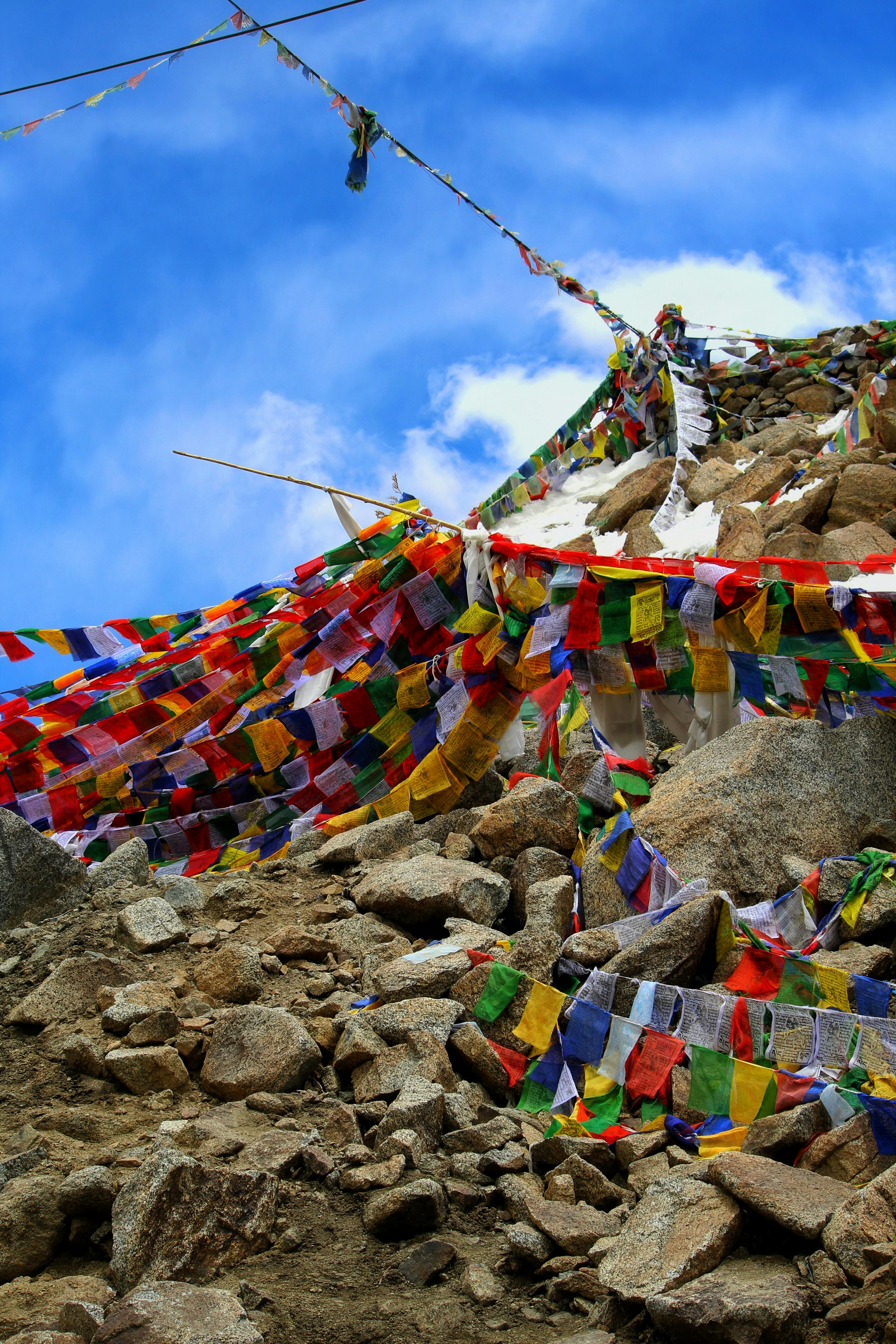 Strings of Colorful Tibetan Prayer Flags in the Himalayas · Free