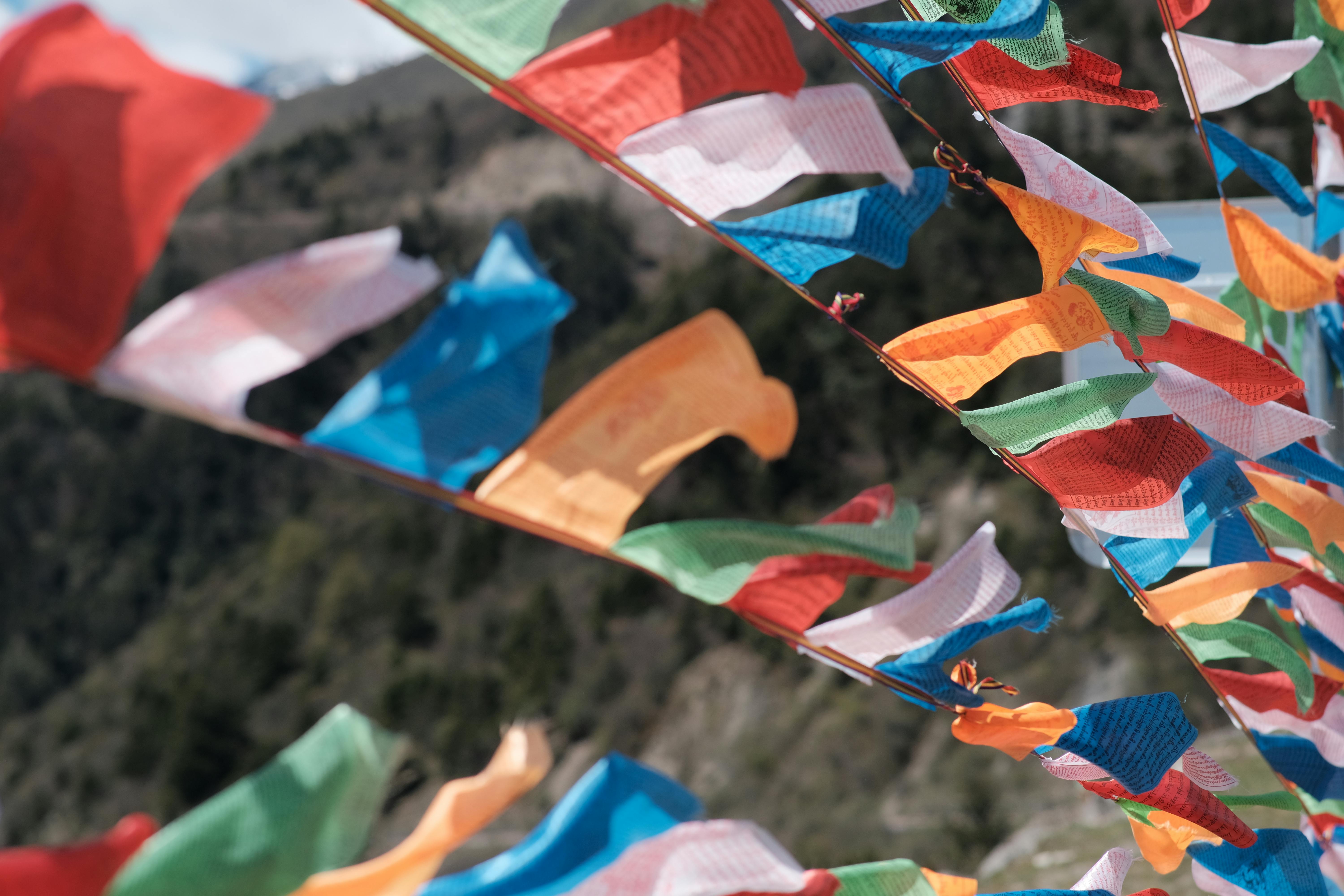 Close Up Of Colorful Prayer Flags · Free