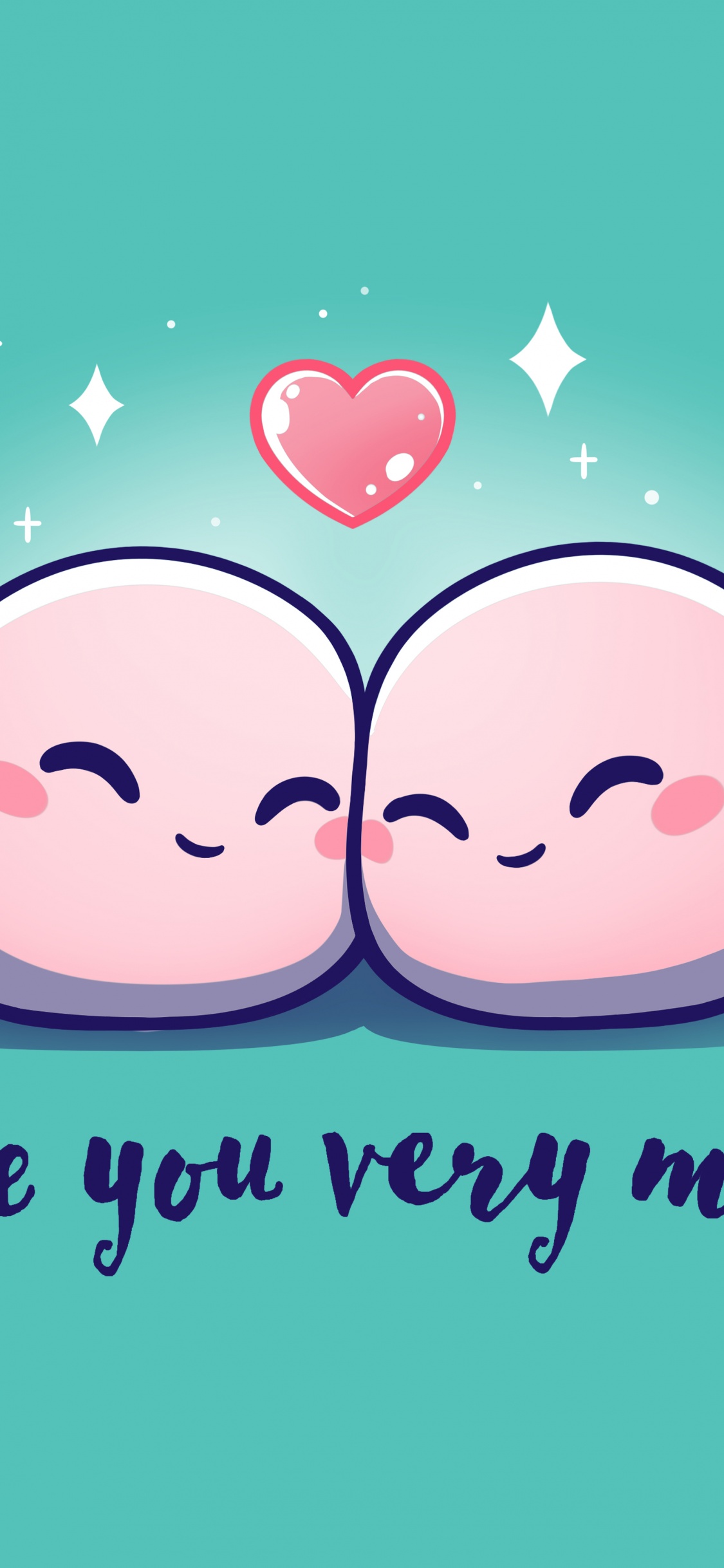 I Love You Wallpaper 4K, Kawaii cartoon, Cyan background