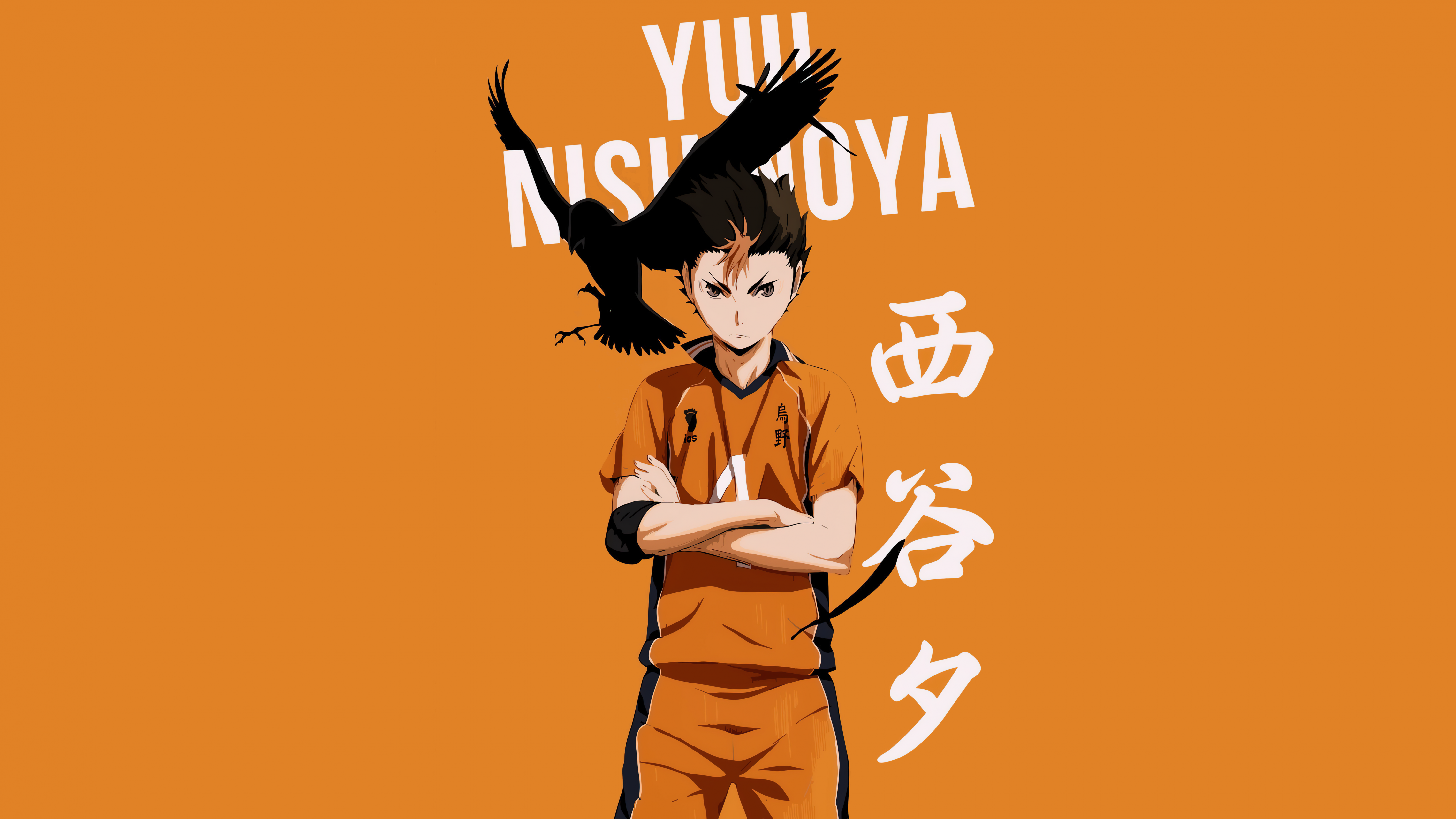 Yu Nishinoya Wallpaper 4K, Haikyuu, Orange background, 8K