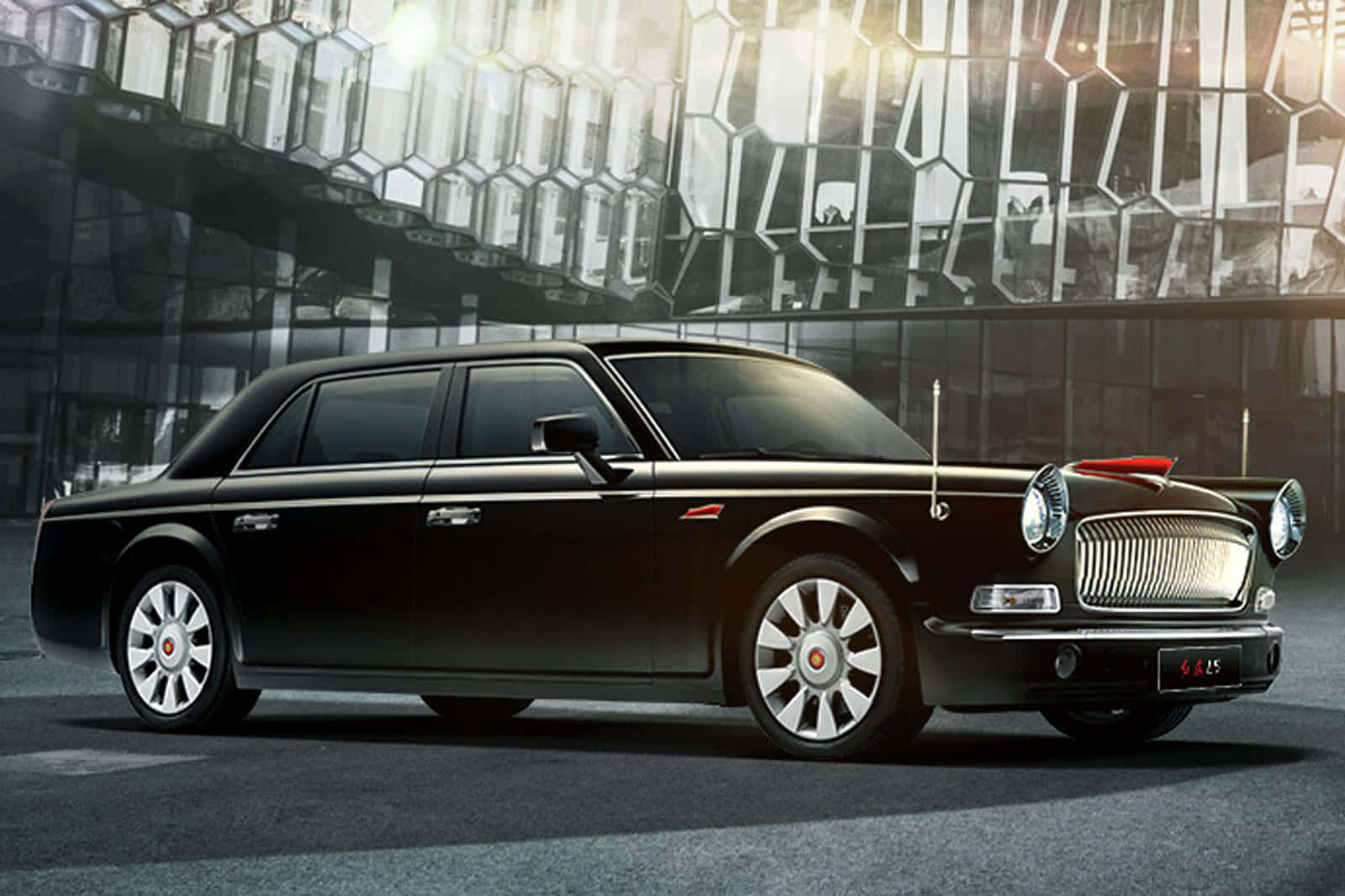 Download Luxurious Hongqi L5 Sedan Against Stunning Backdrop Wallpaper