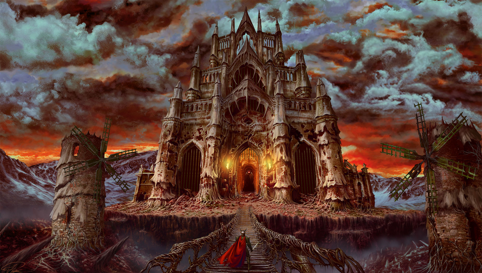Gothic Fantasy Ruins: Castle Beneath Stormy Clouds