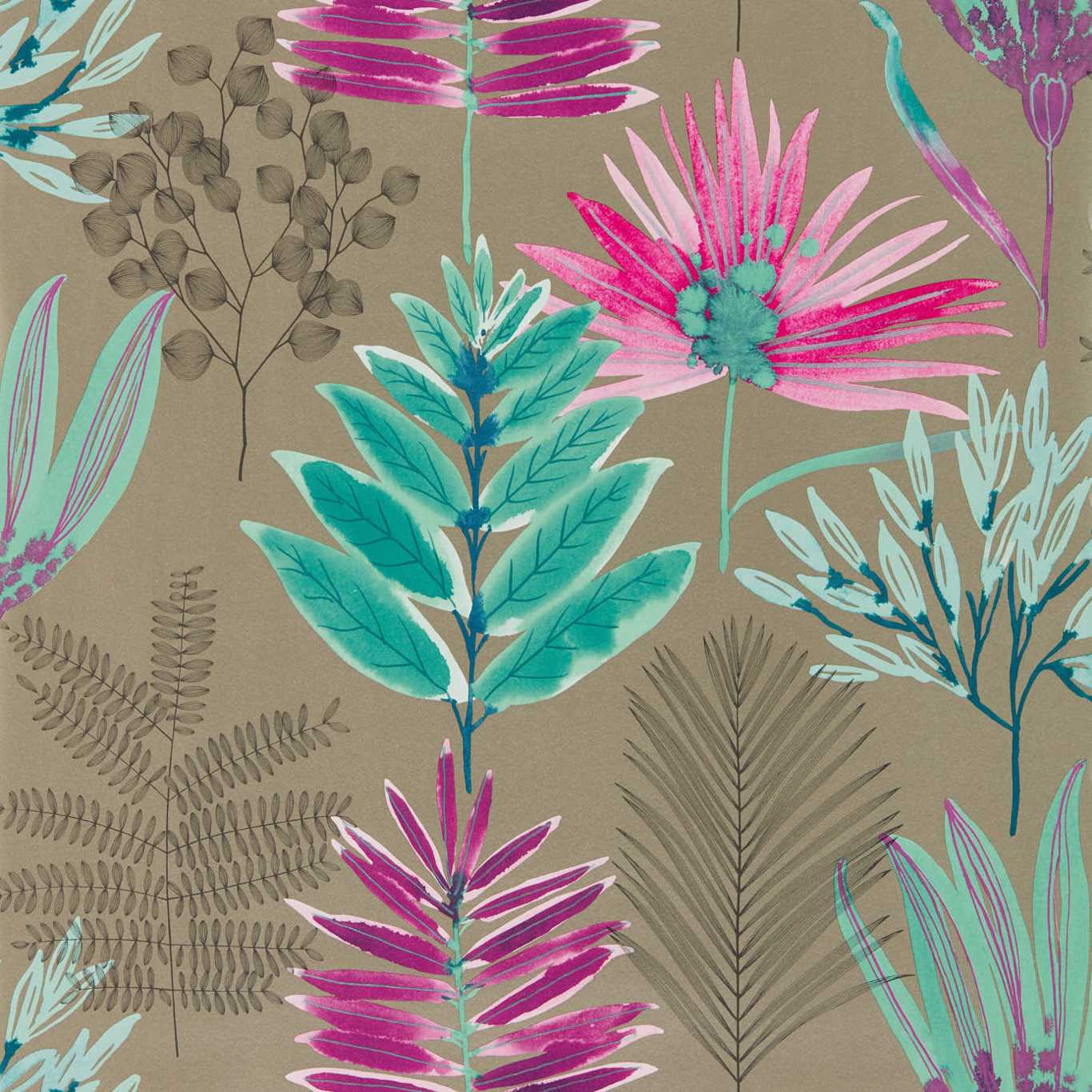 Yasuni Wide Width Lagoon Cerise Wallpaper. Harlequin By Sanderson Design
