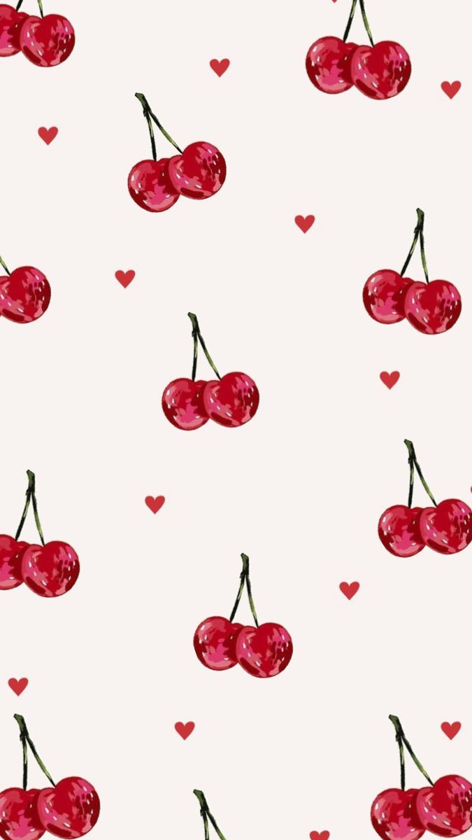 pink cherries and hearts coquette wallpaper