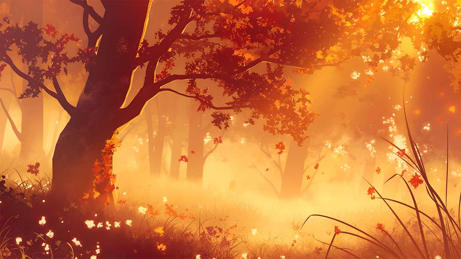 Golden Autumn Forest Sunrise Desktop Wallpaper