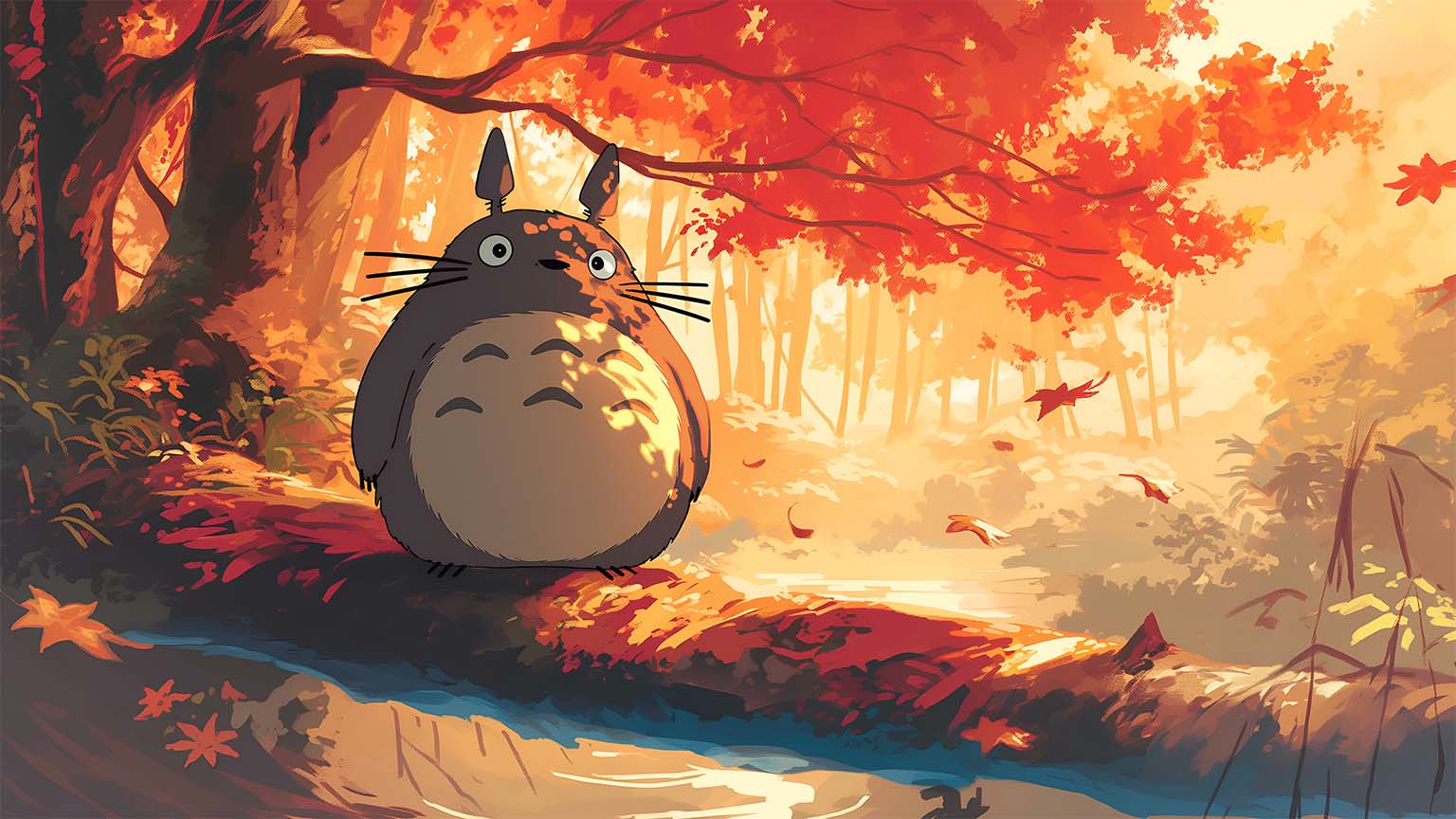 Totoro Autumn Forest Aesthetic Desktop Wallpaper