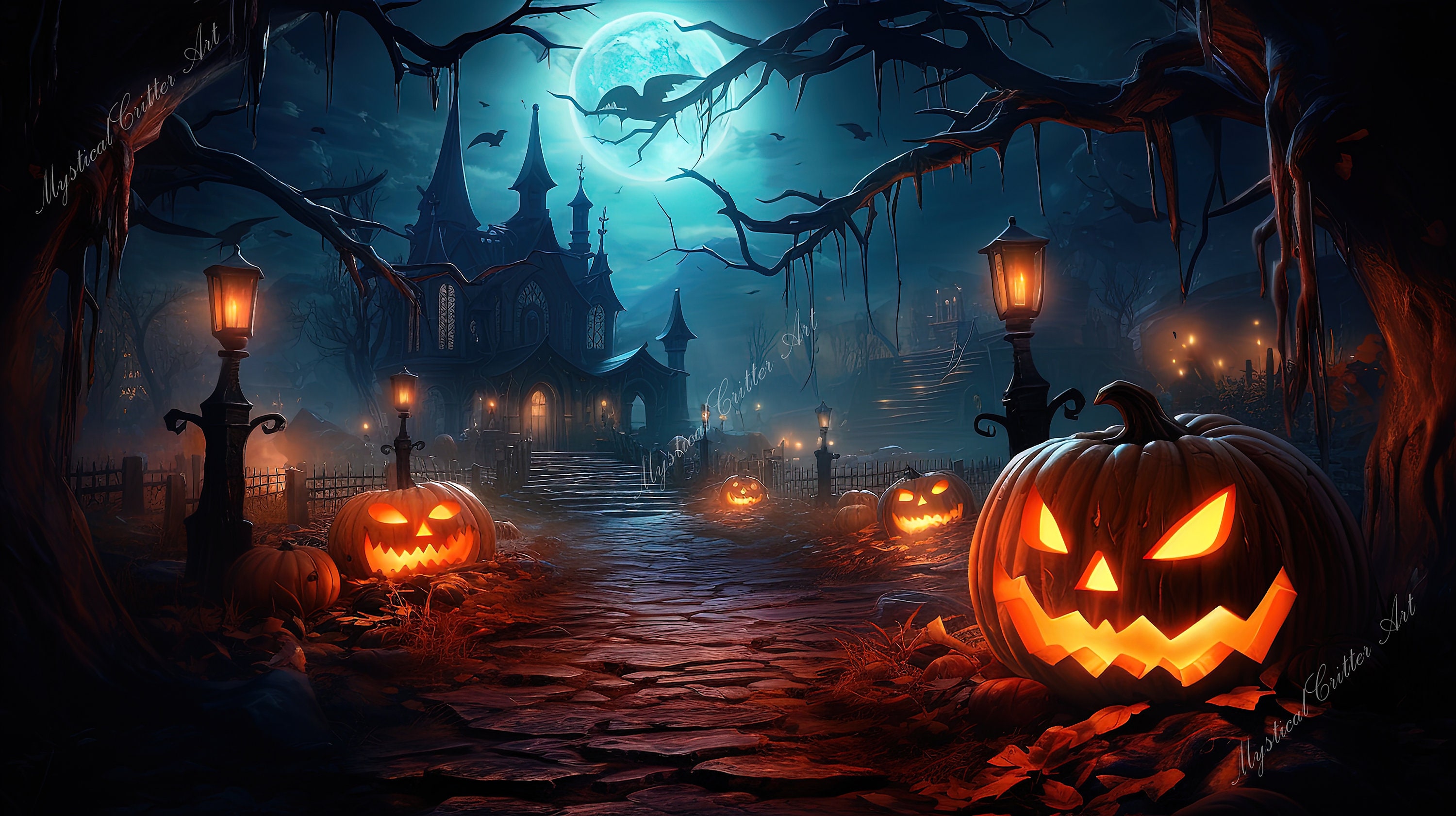Haunted Halloween Vibes: High Quality Desktop Wallpaper Instant Download
