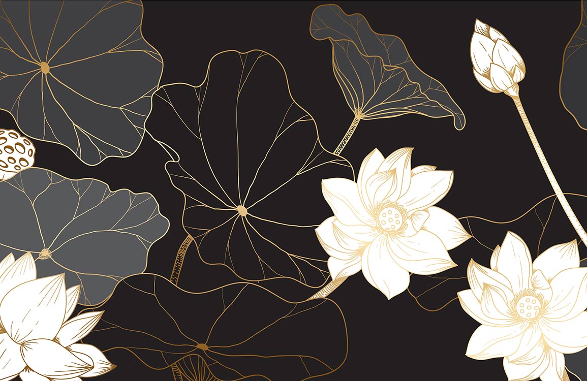 Elegant Black Gold Floral Wallpaper Mural
